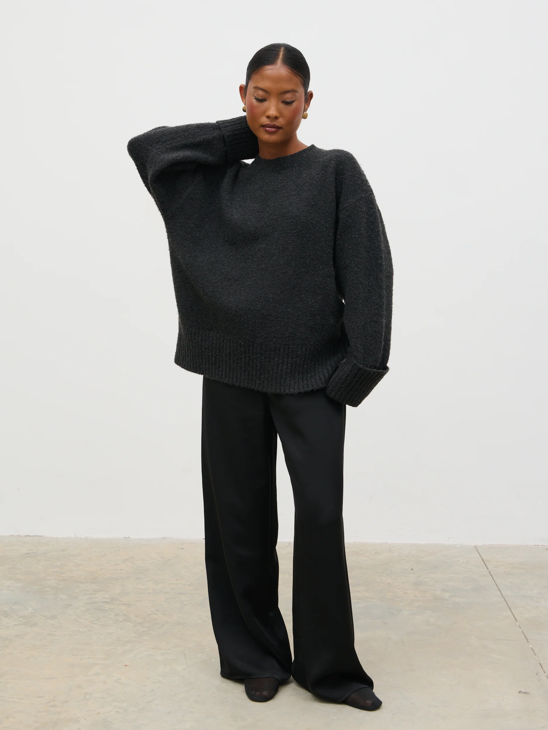 Camille Oversized Borg Jumper - Slate Grey - Image 5