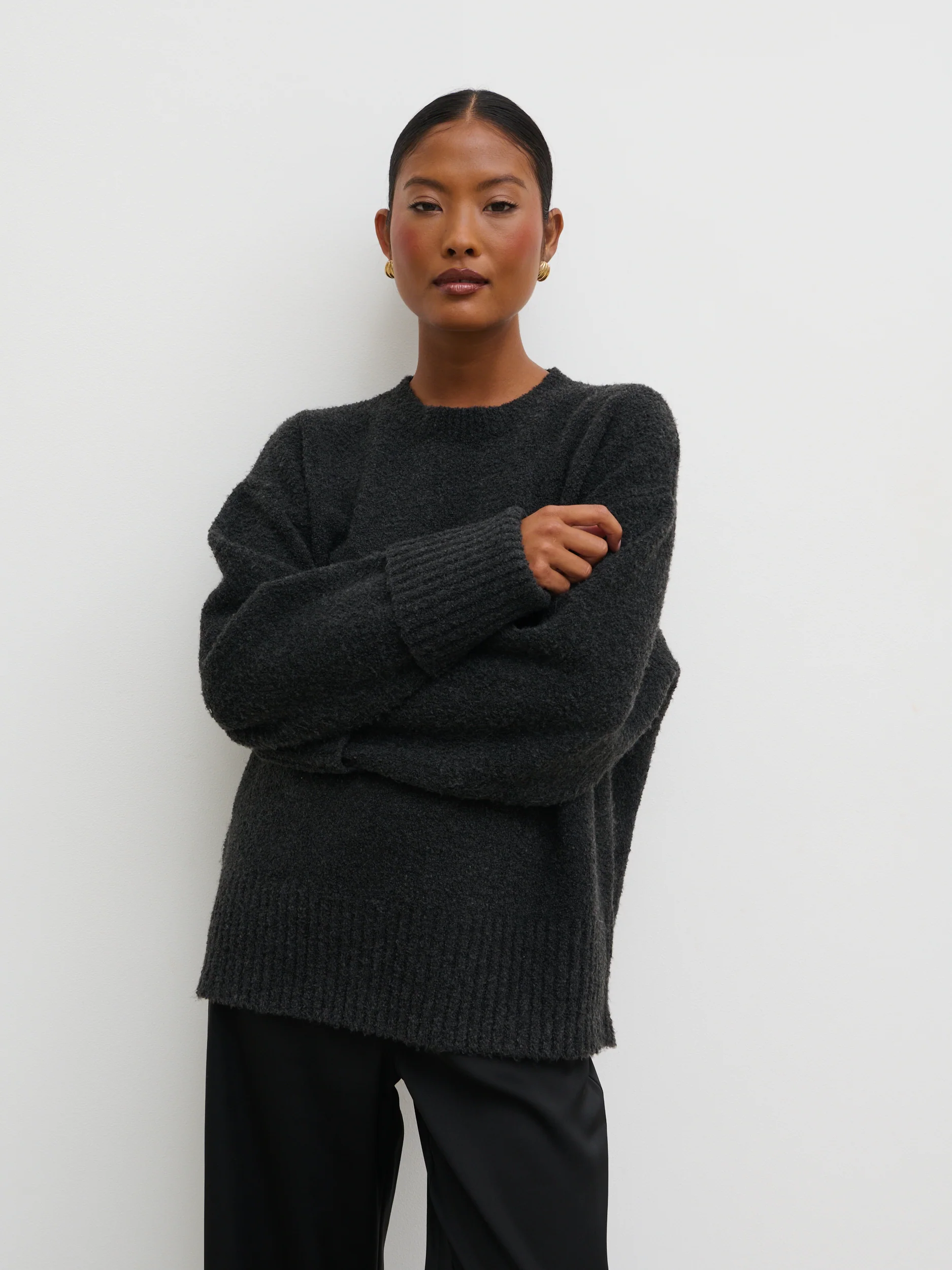 Camille Oversized Borg Jumper - Slate Grey - Image 6