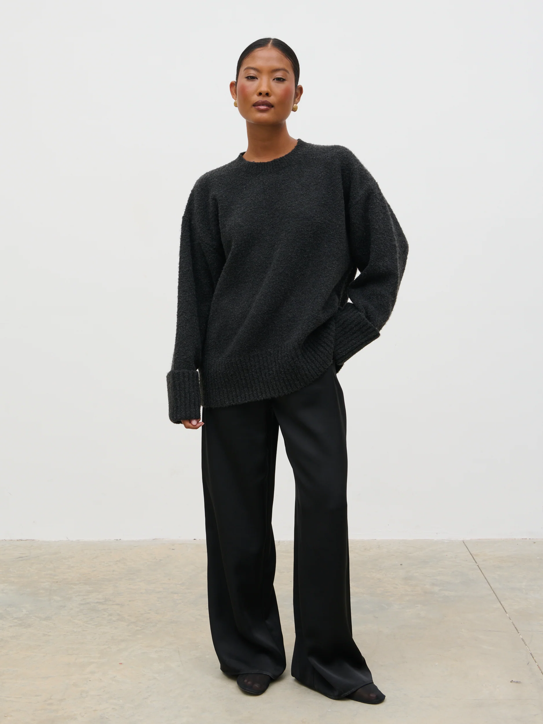 Camille Oversized Borg Jumper - Slate Grey - Image 7
