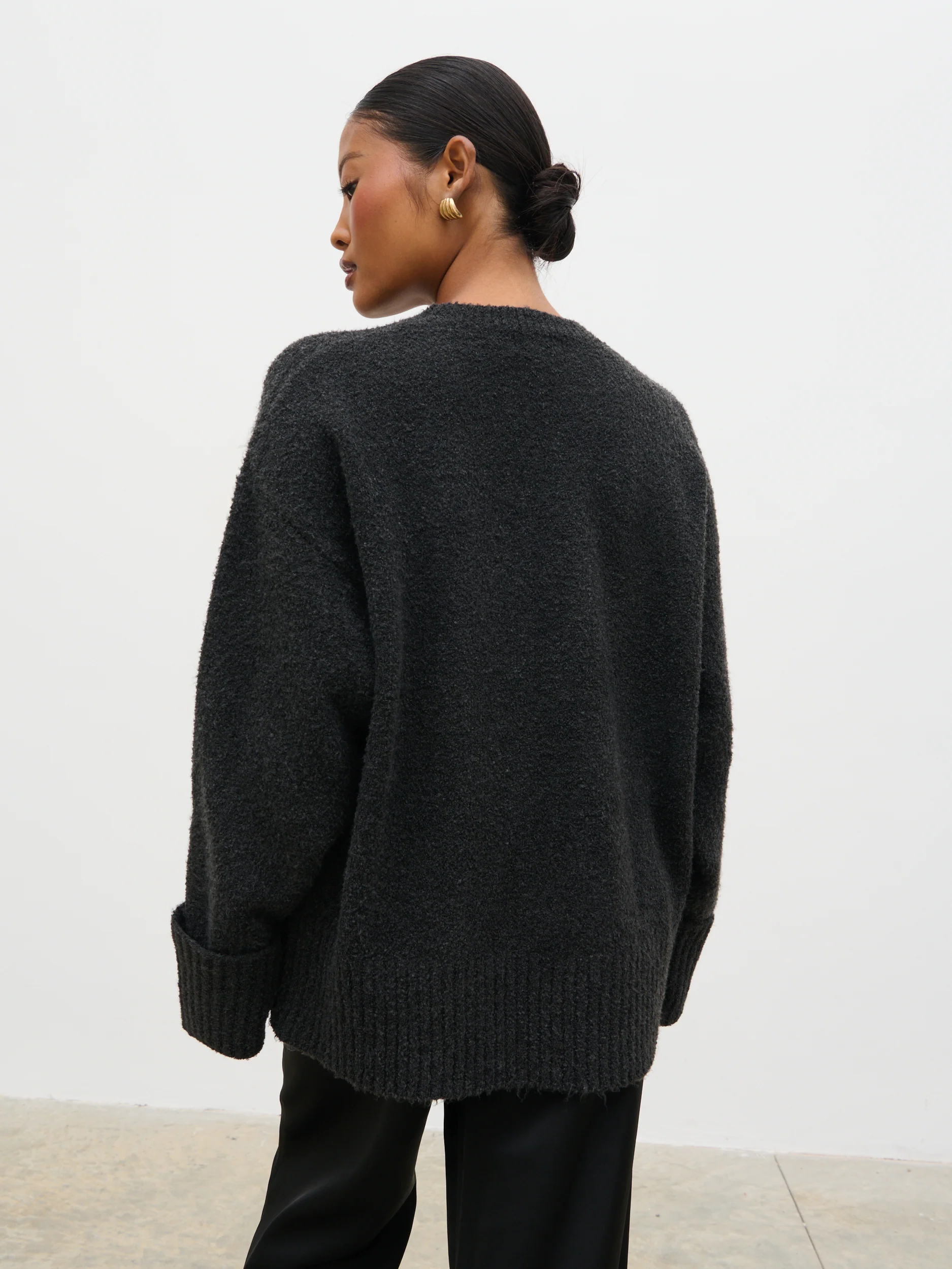 Camille Oversized Borg Jumper - Slate Grey - Image 8