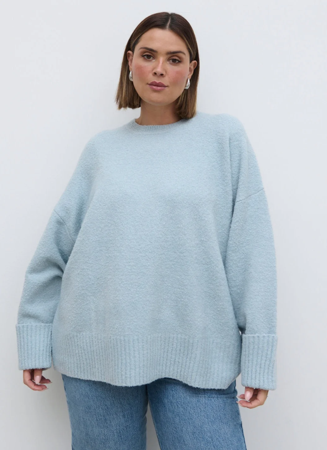 Camille Oversized Borg Knit Jumper Curve - Pale Blue - Image 4