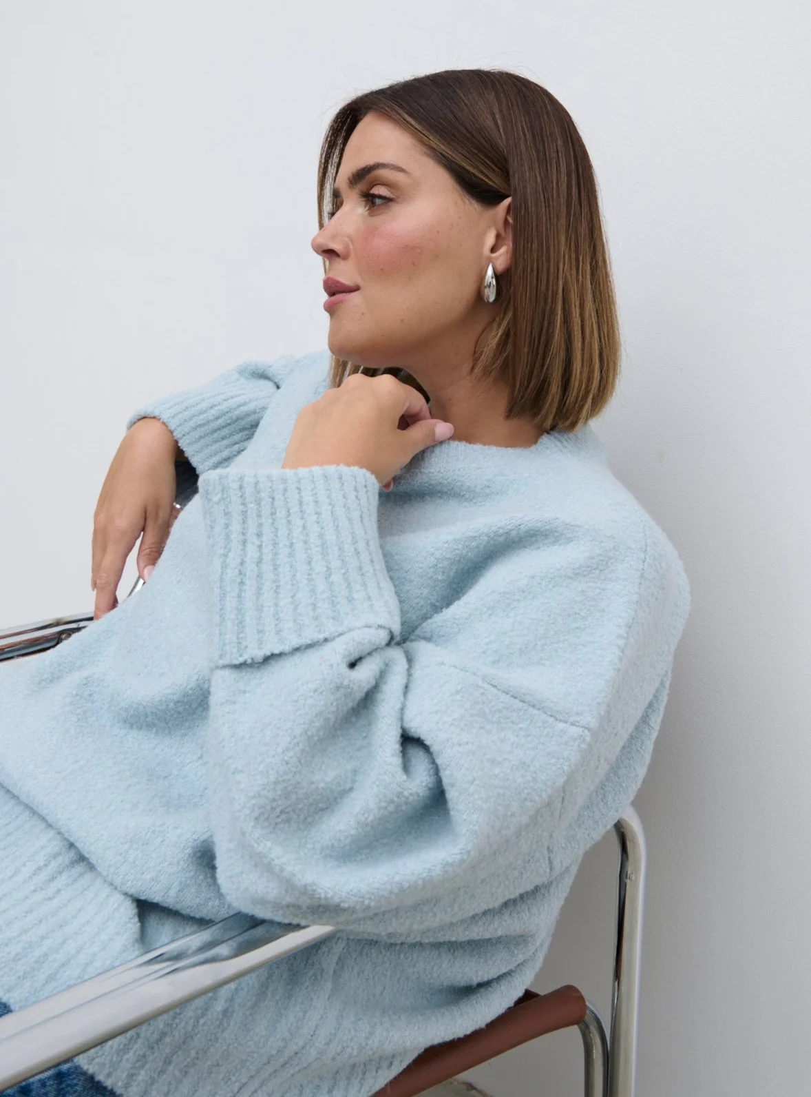 Camille Oversized Borg Knit Jumper Curve - Pale Blue - Image 6