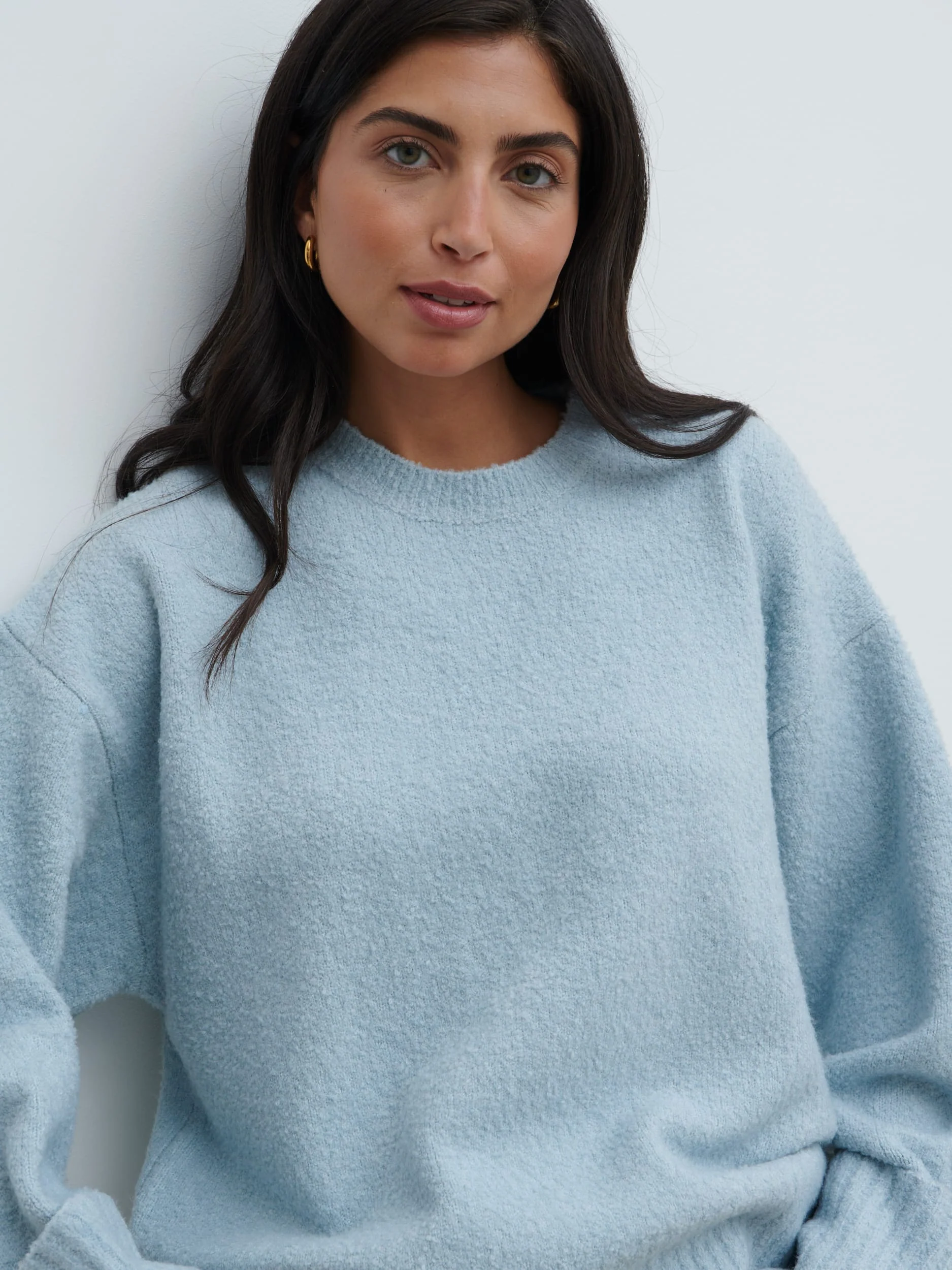 Camille Oversized Borg Knit Jumper - Pale Blue - Image 3