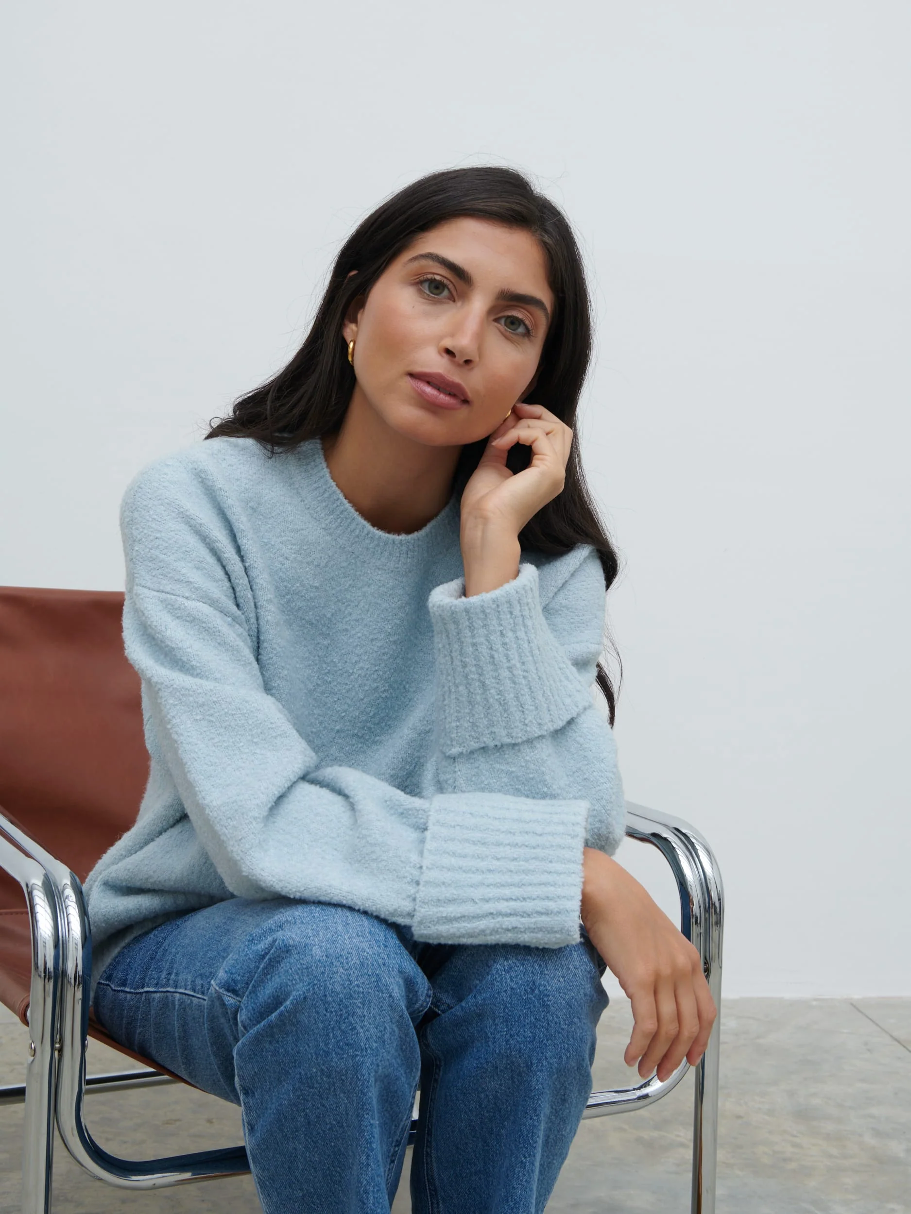 Camille Oversized Borg Knit Jumper - Pale Blue - Image 5