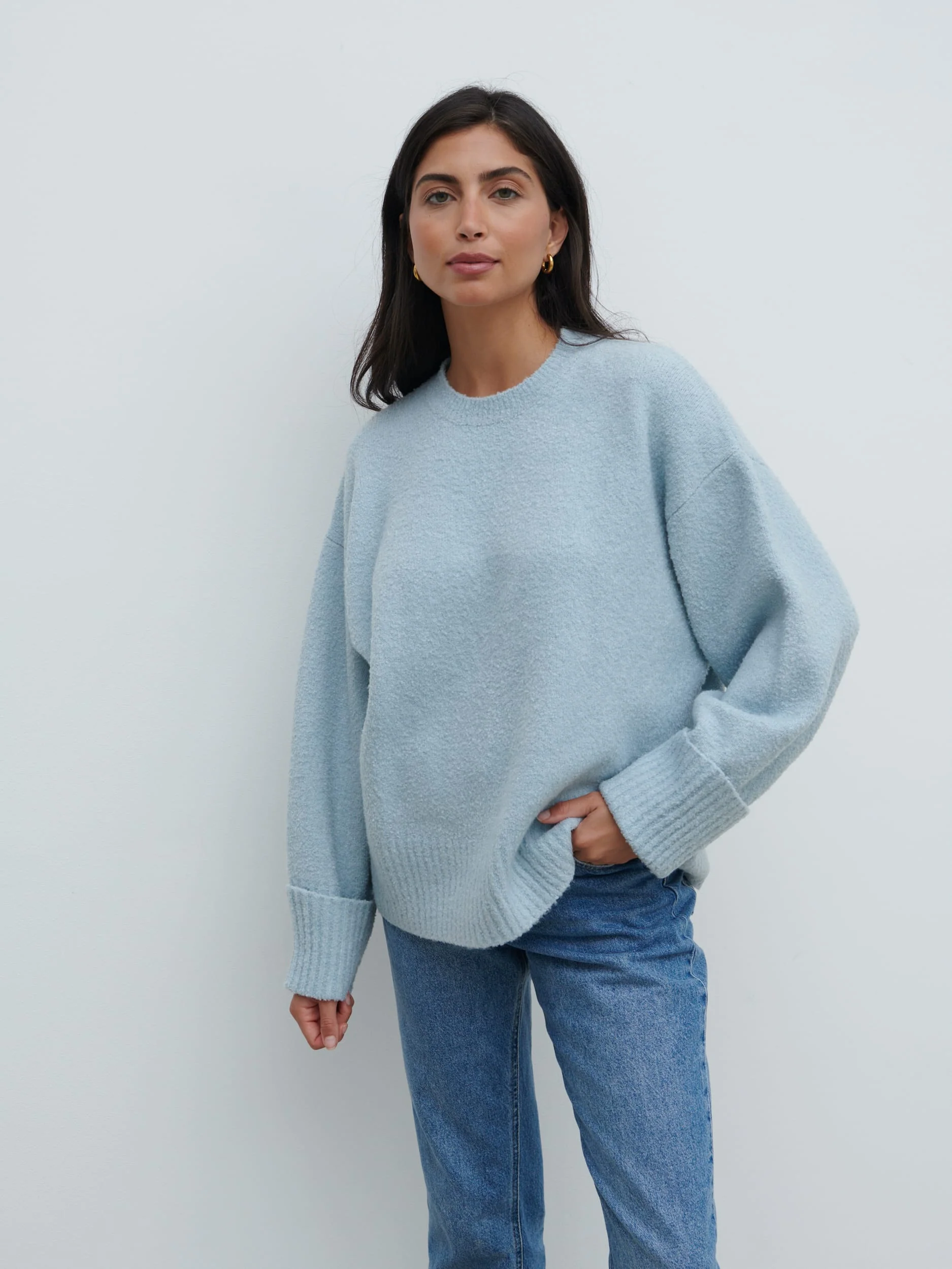 Camille Oversized Borg Knit Jumper - Pale Blue - Image 7