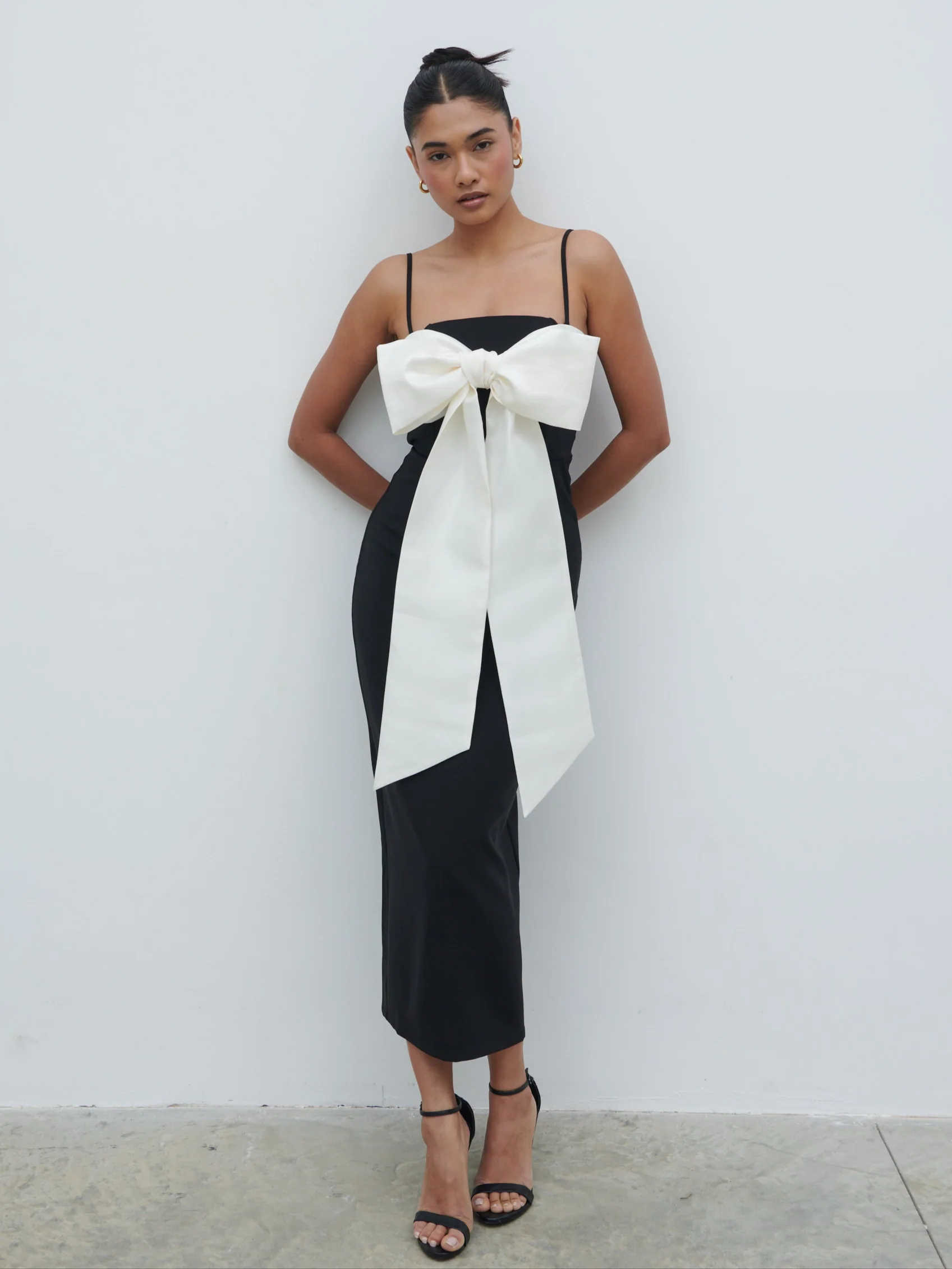 Carena Extreme Bow Midaxi Dress - Black and Cream - Image 2