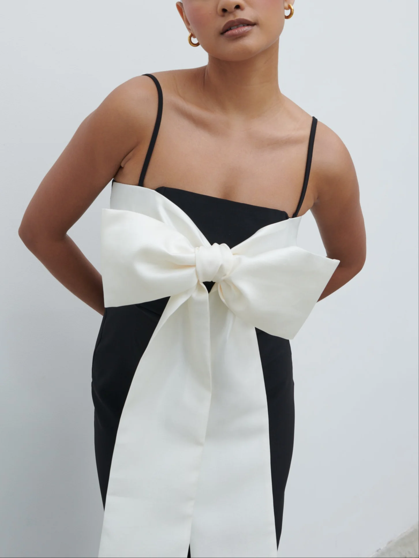 Carena Extreme Bow Midaxi Dress - Black and Cream - Image 3