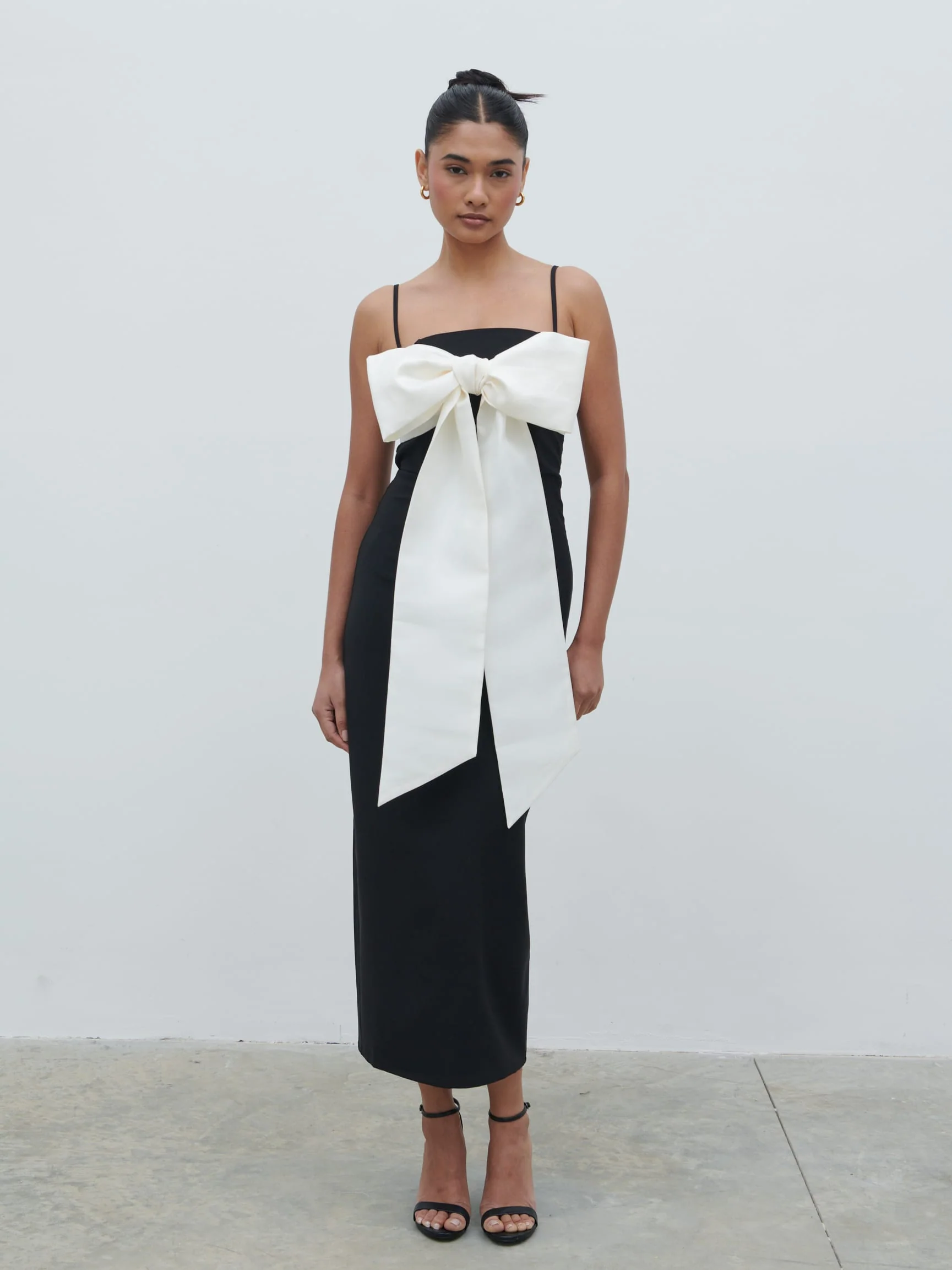 Carena Extreme Bow Midaxi Dress - Black and Cream - Image 5