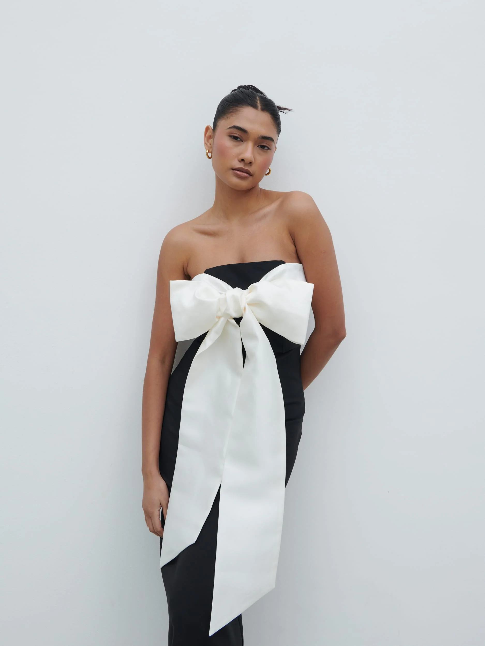 Carena Extreme Bow Midaxi Dress - Black and Cream - Image 6