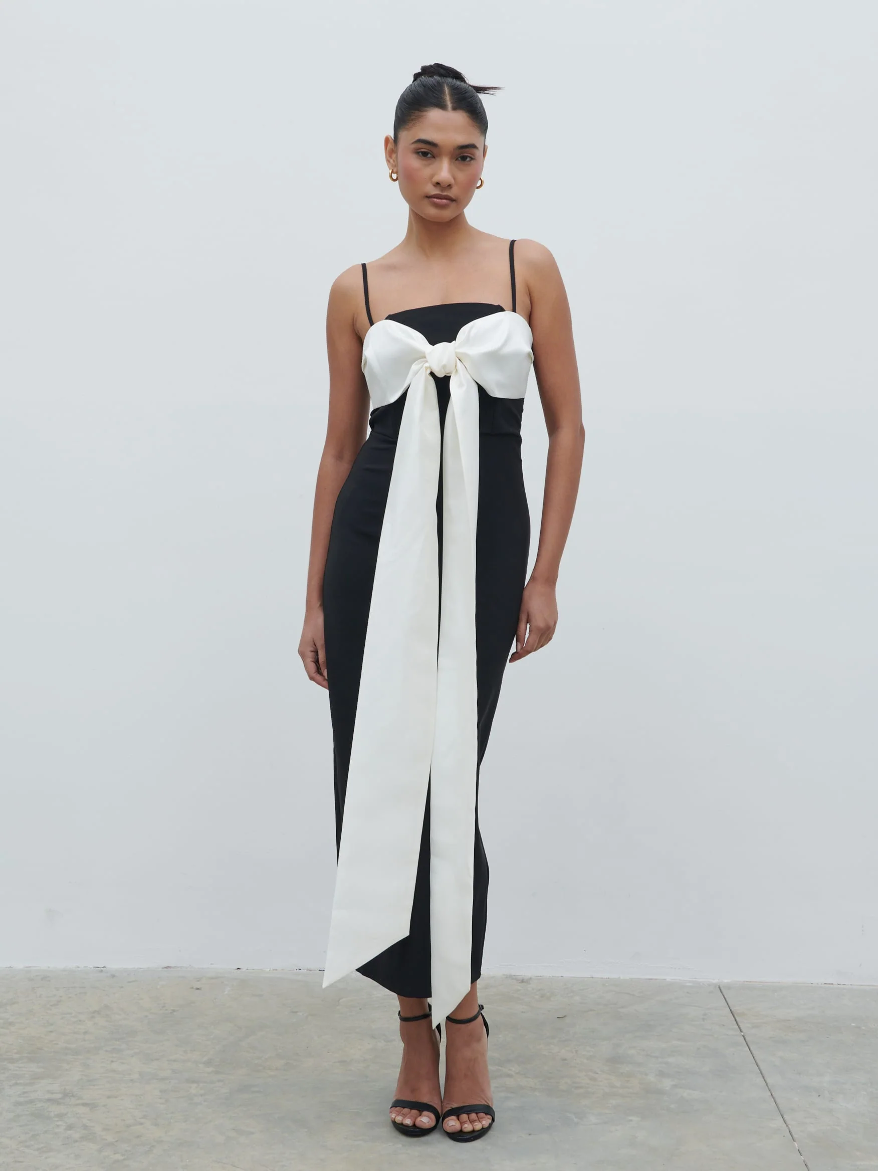 Carena Extreme Bow Midaxi Dress - Black and Cream - Image 7