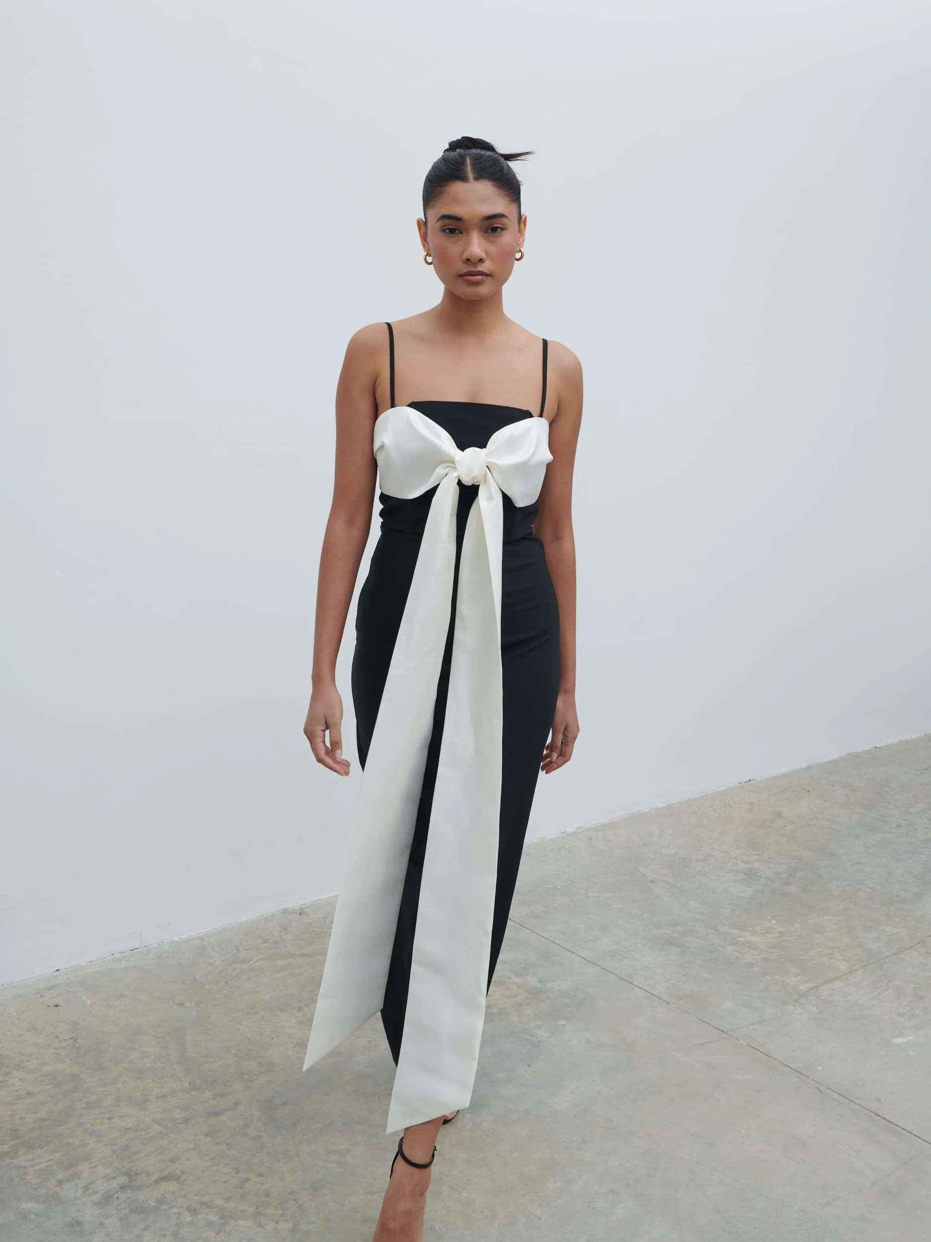 Carena Extreme Bow Midaxi Dress - Black and Cream - Image 8