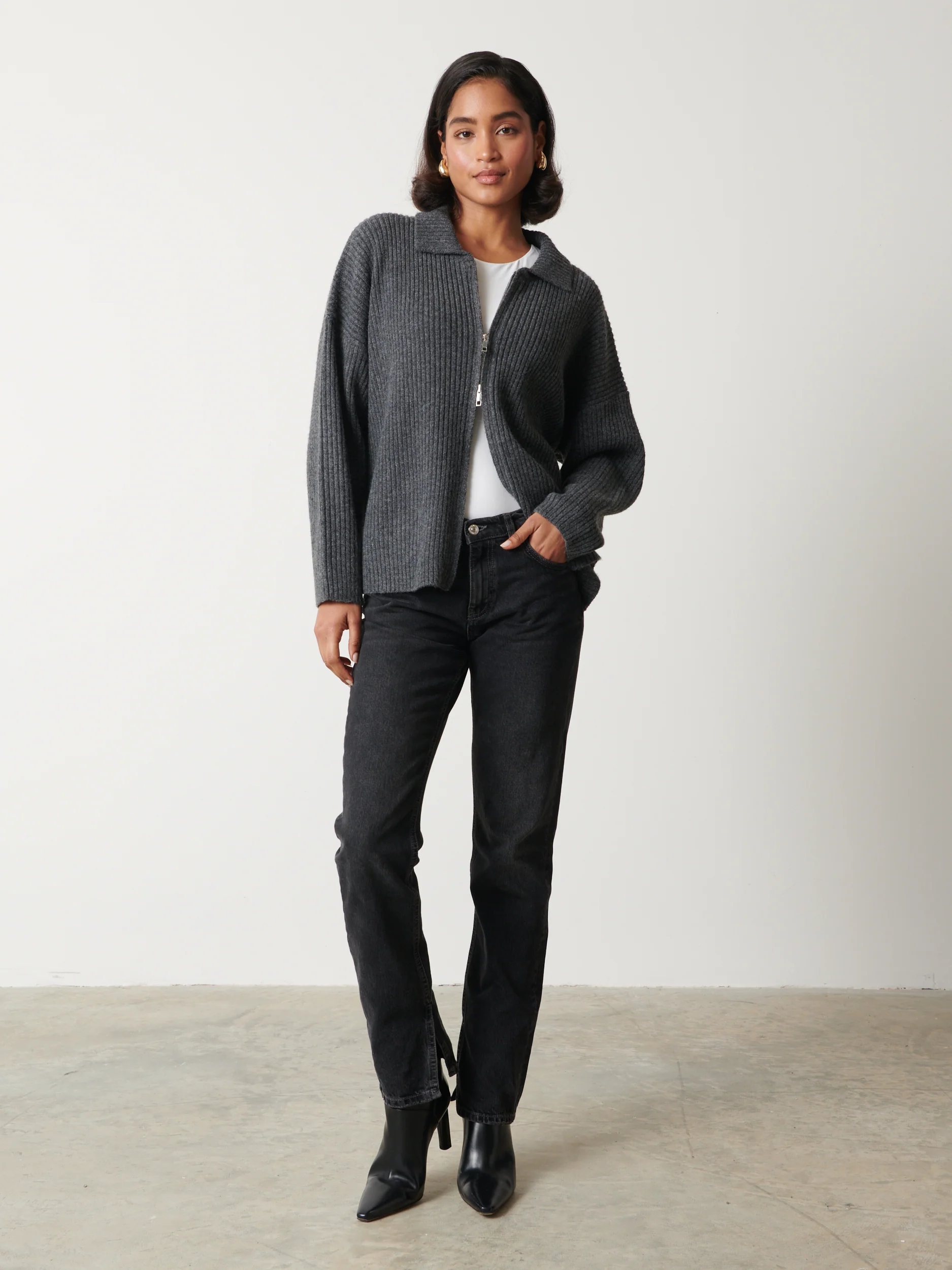 Carla Zipped Knit Jumper - Charcoal - Image 3