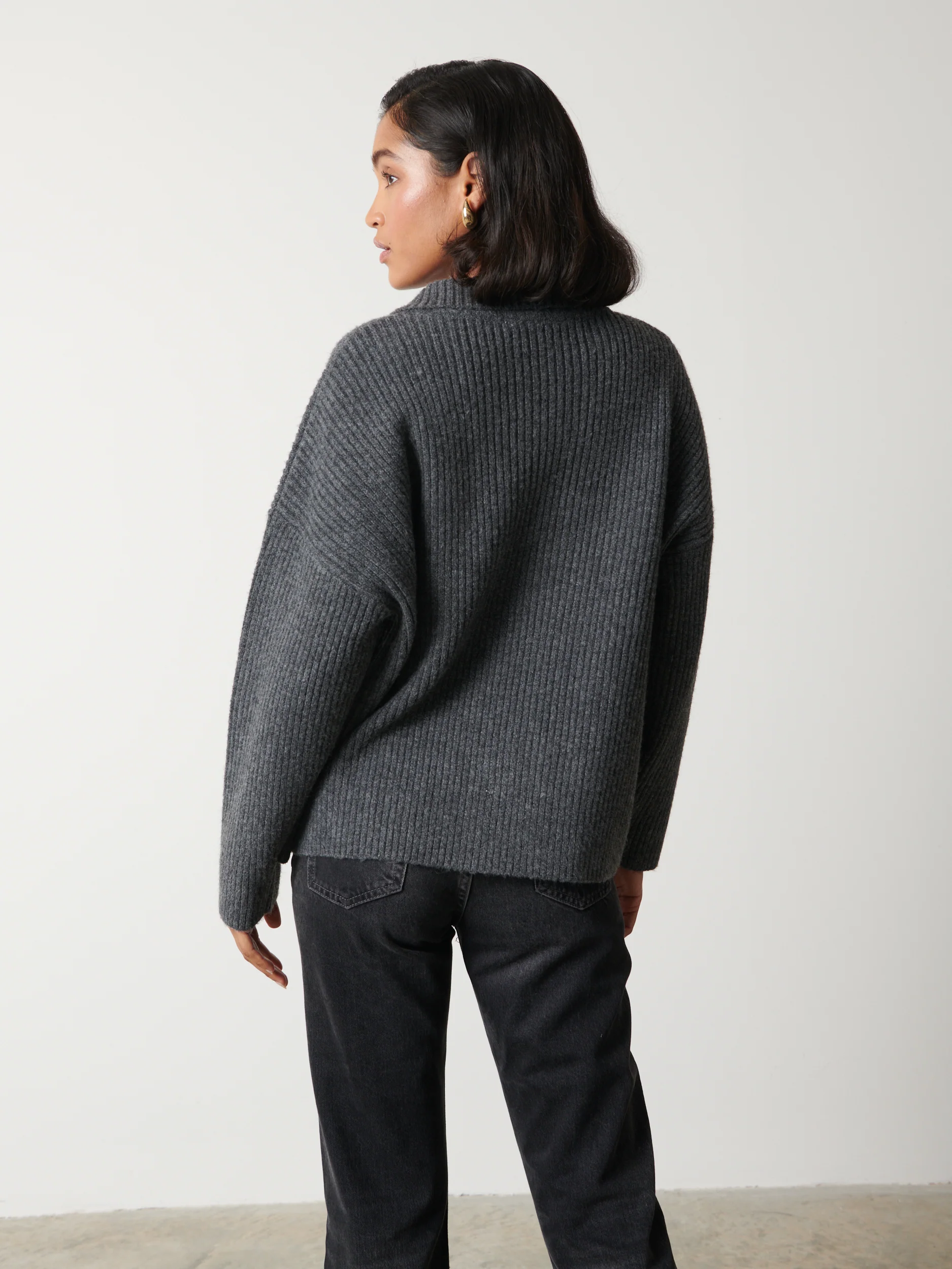 Carla Zipped Knit Jumper - Charcoal - Image 4