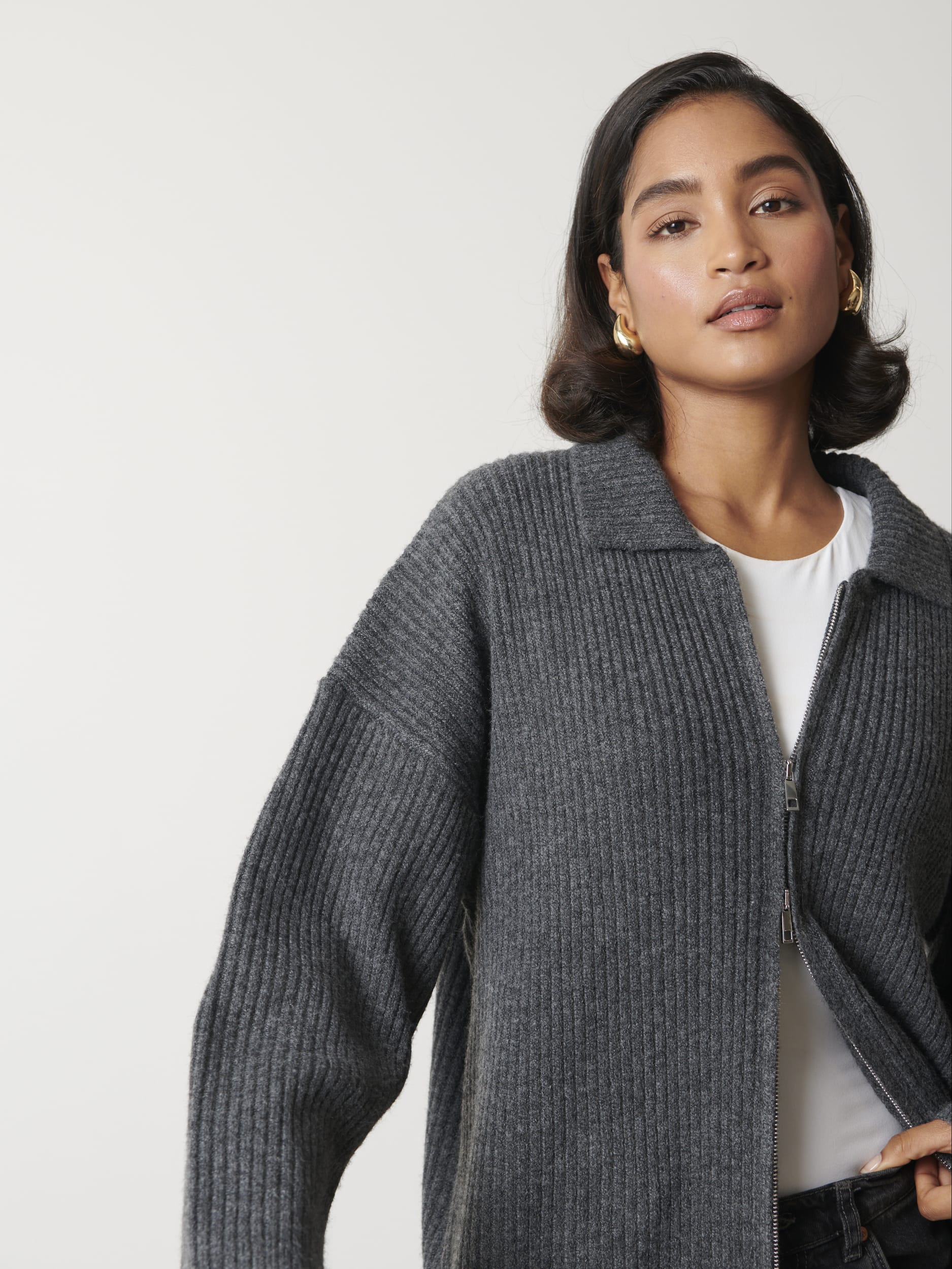 Carla Zipped Knit Jumper - Charcoal - Image 5