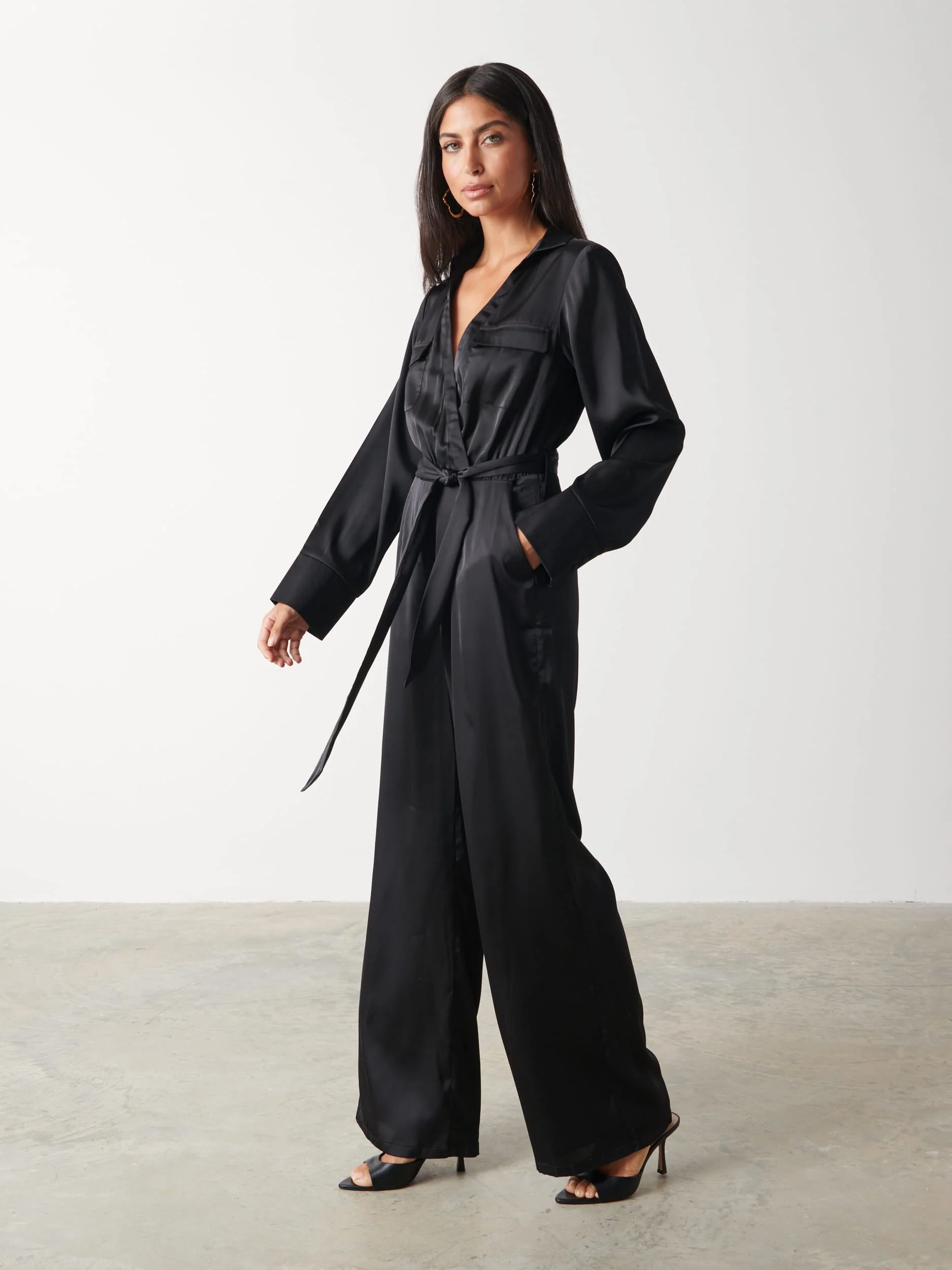 Carmen Satin Jumpsuit - Black - Image 3