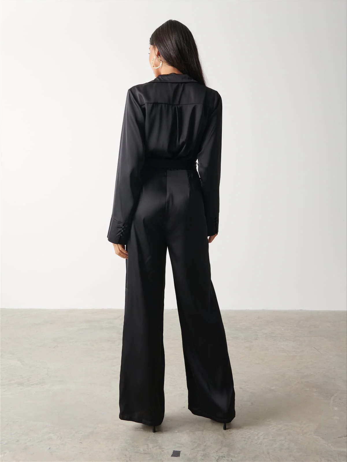 Carmen Satin Jumpsuit - Black - Image 4