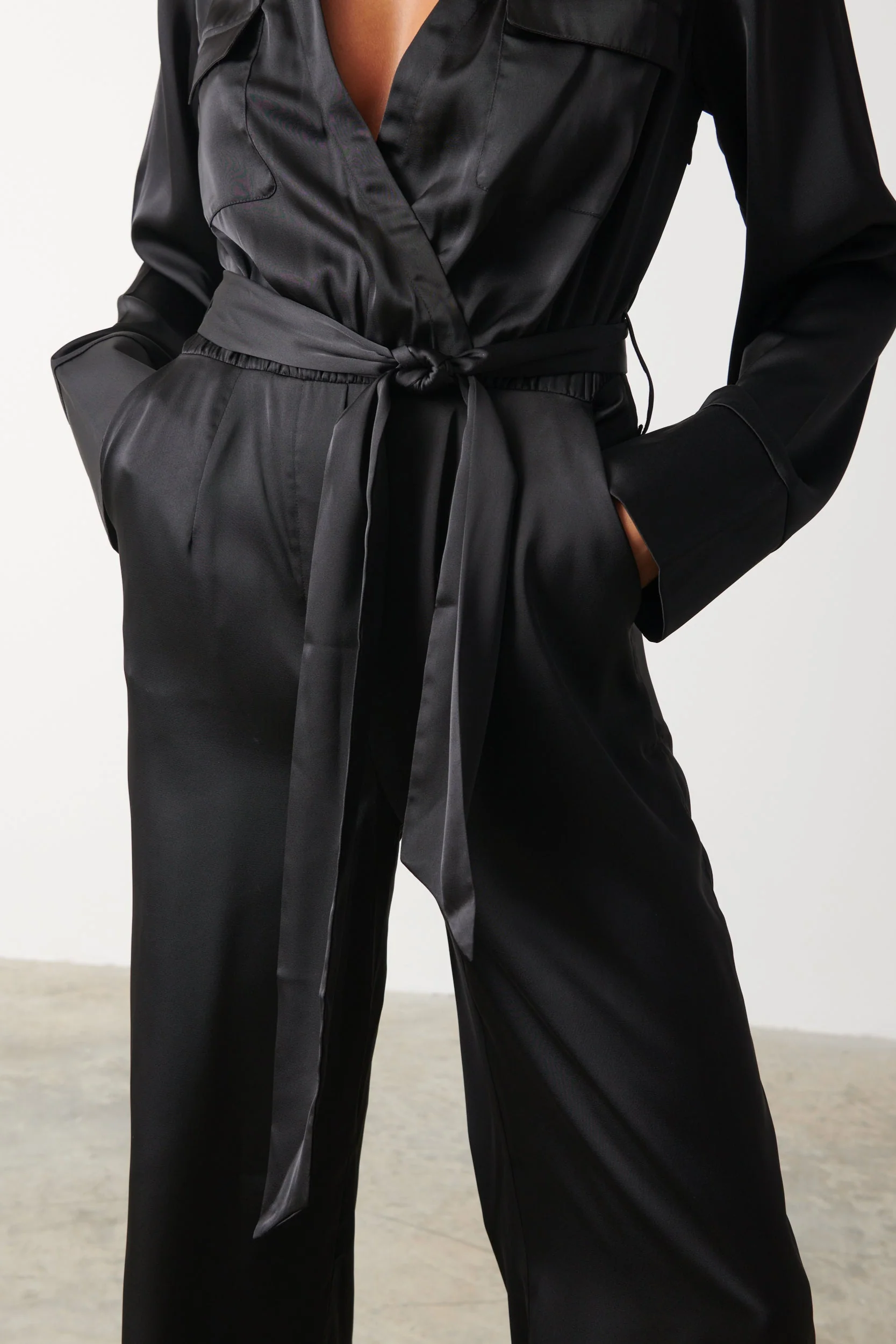 Carmen Satin Jumpsuit - Black - Image 5