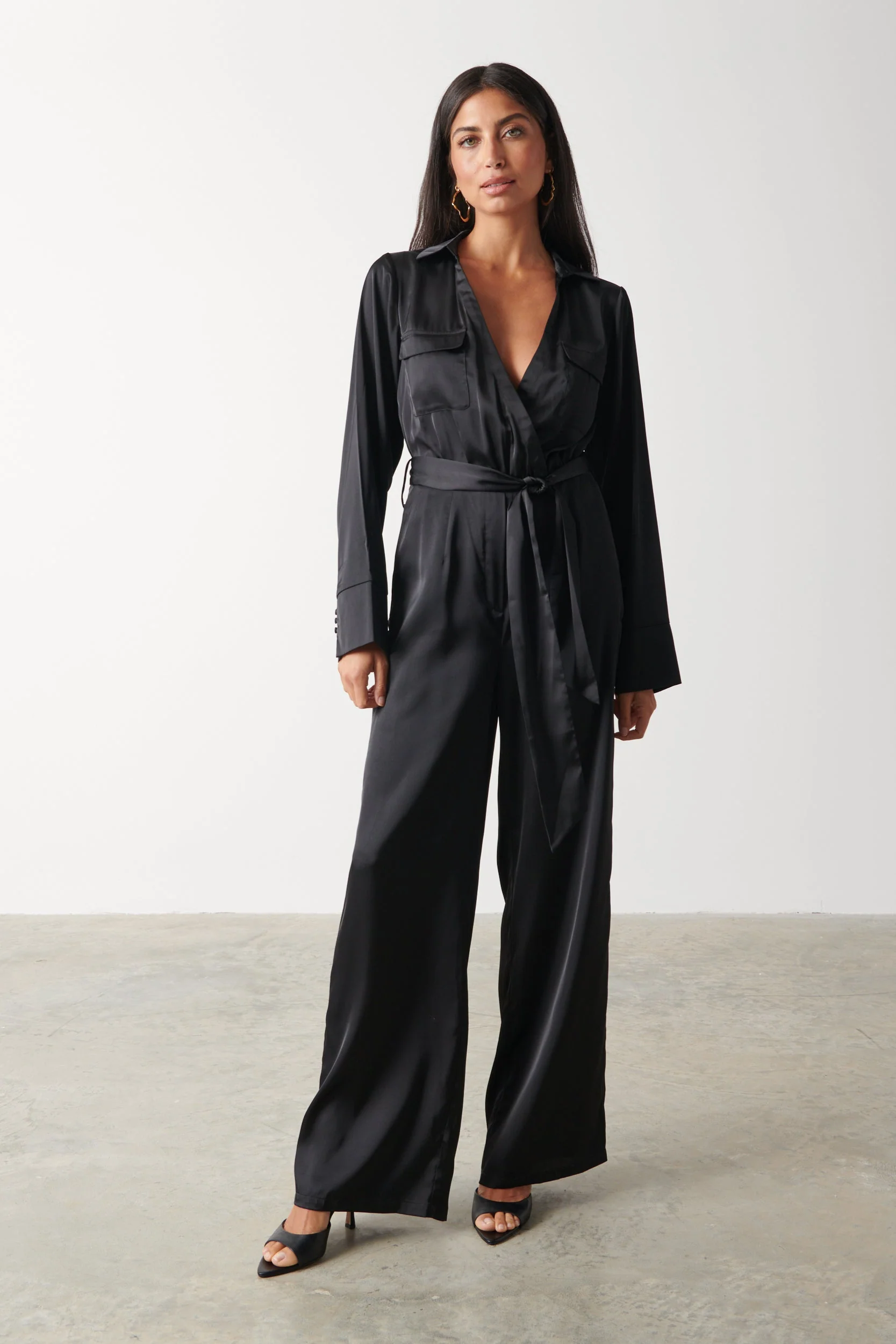 Carmen Satin Jumpsuit - Black - Image 6