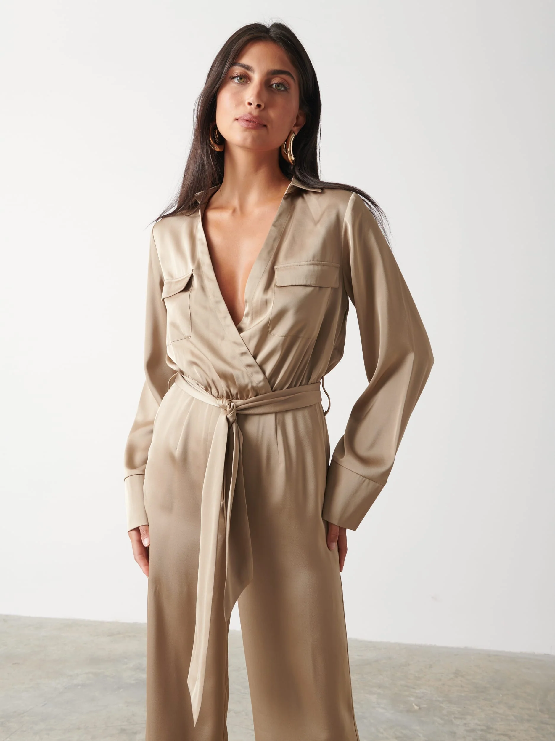 Carmen Satin Jumpsuit - Light Olive - Image 3