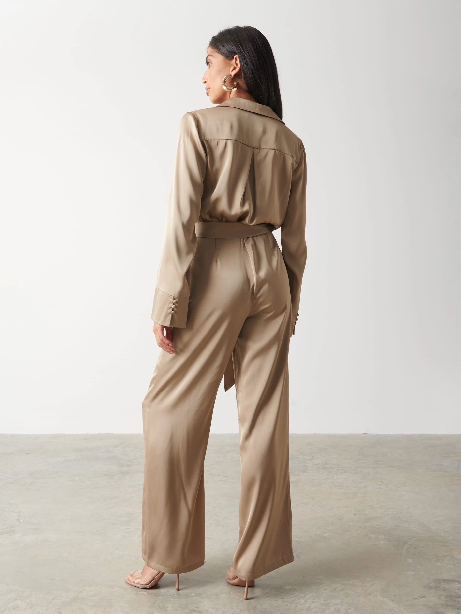 Carmen Satin Jumpsuit - Light Olive - Image 4