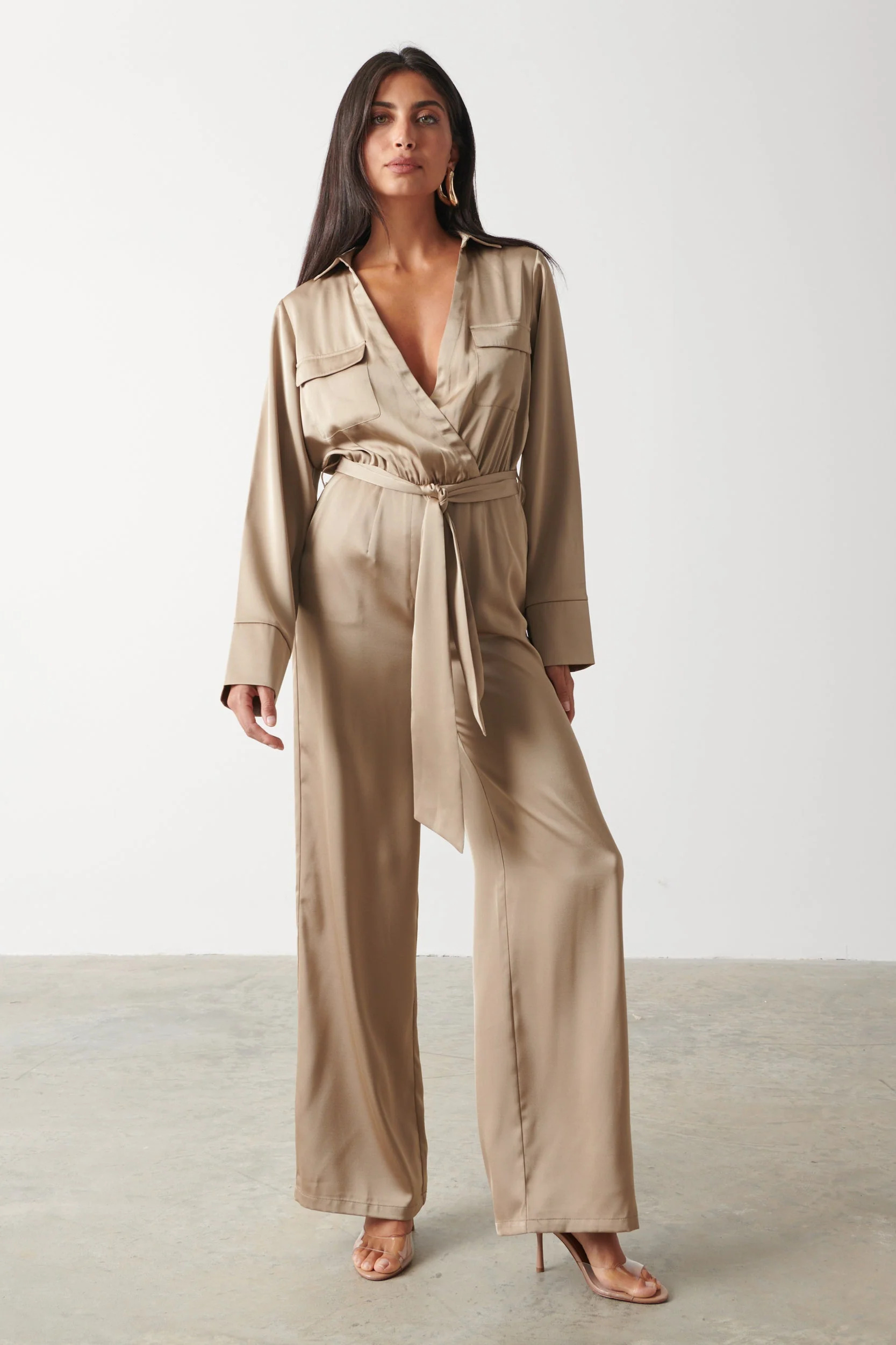 Carmen Satin Jumpsuit - Light Olive - Image 5