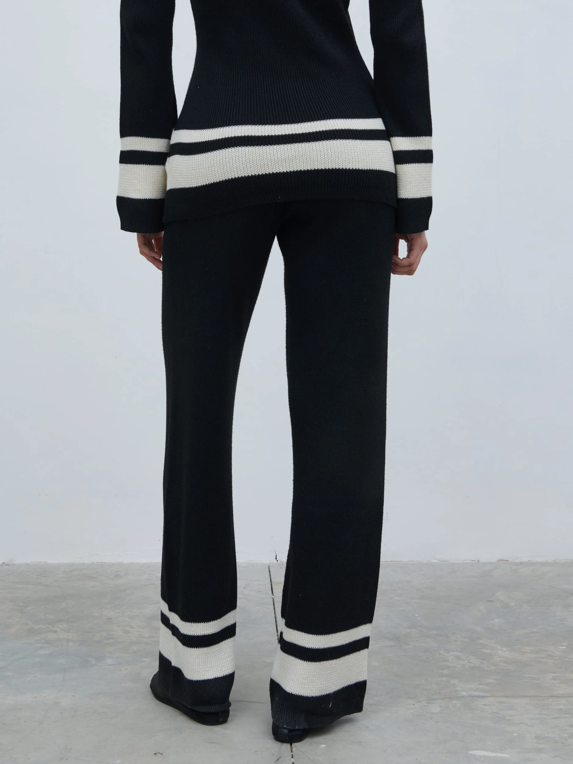 Cassie Contrast Knit Trousers - Black and Cream - Image 4