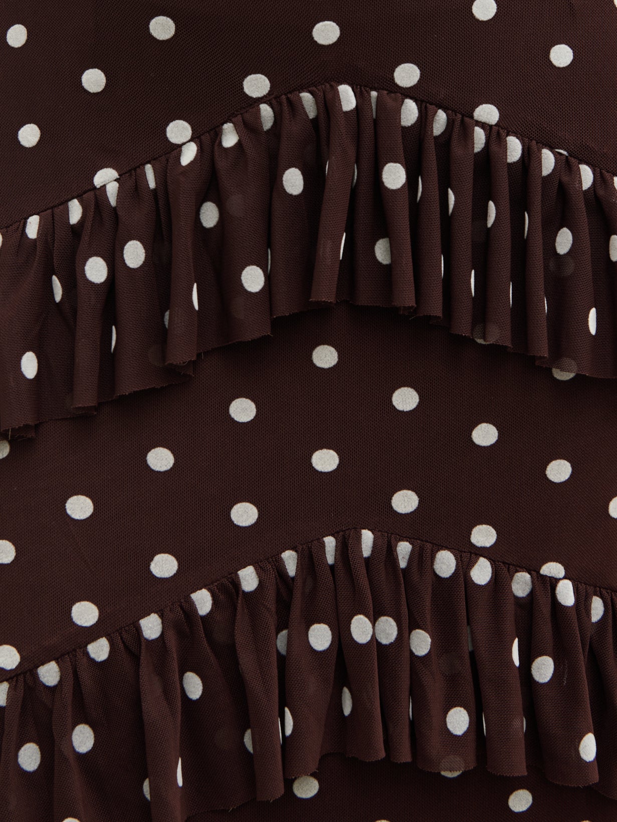 Cecile Ruffle Mesh Maxi Dress - Brown and Cream Polkadot - Image 6