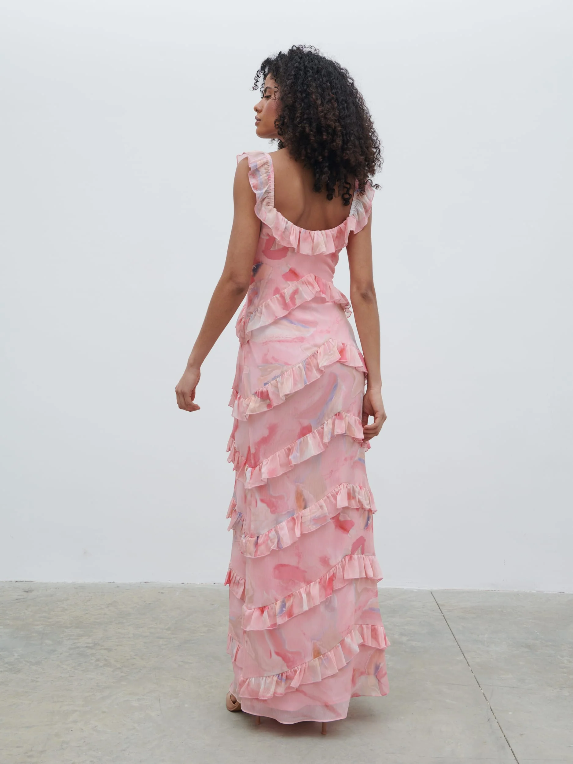 Cecile Scoop Neck Ruffle Maxi Dress - Pink Marble Ombre - Image 5