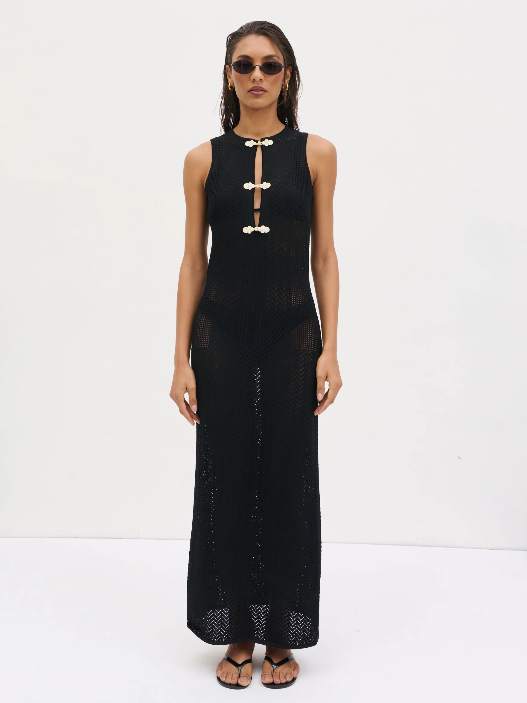 Celeste Knit Maxi Dress - Black and Cream - Image 7