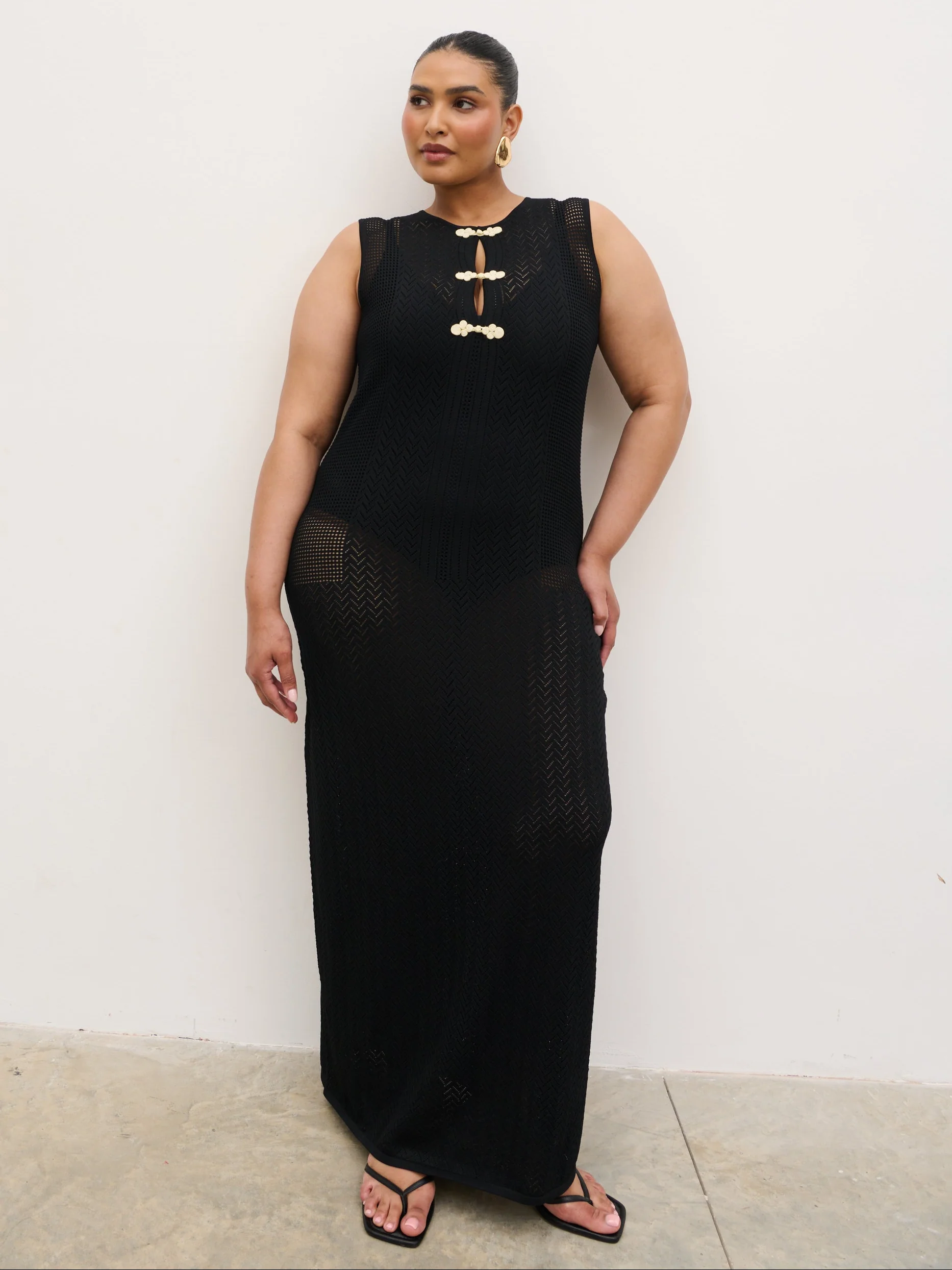 Celeste Knit Maxi Dress Curve - Black and Cream - Image 3
