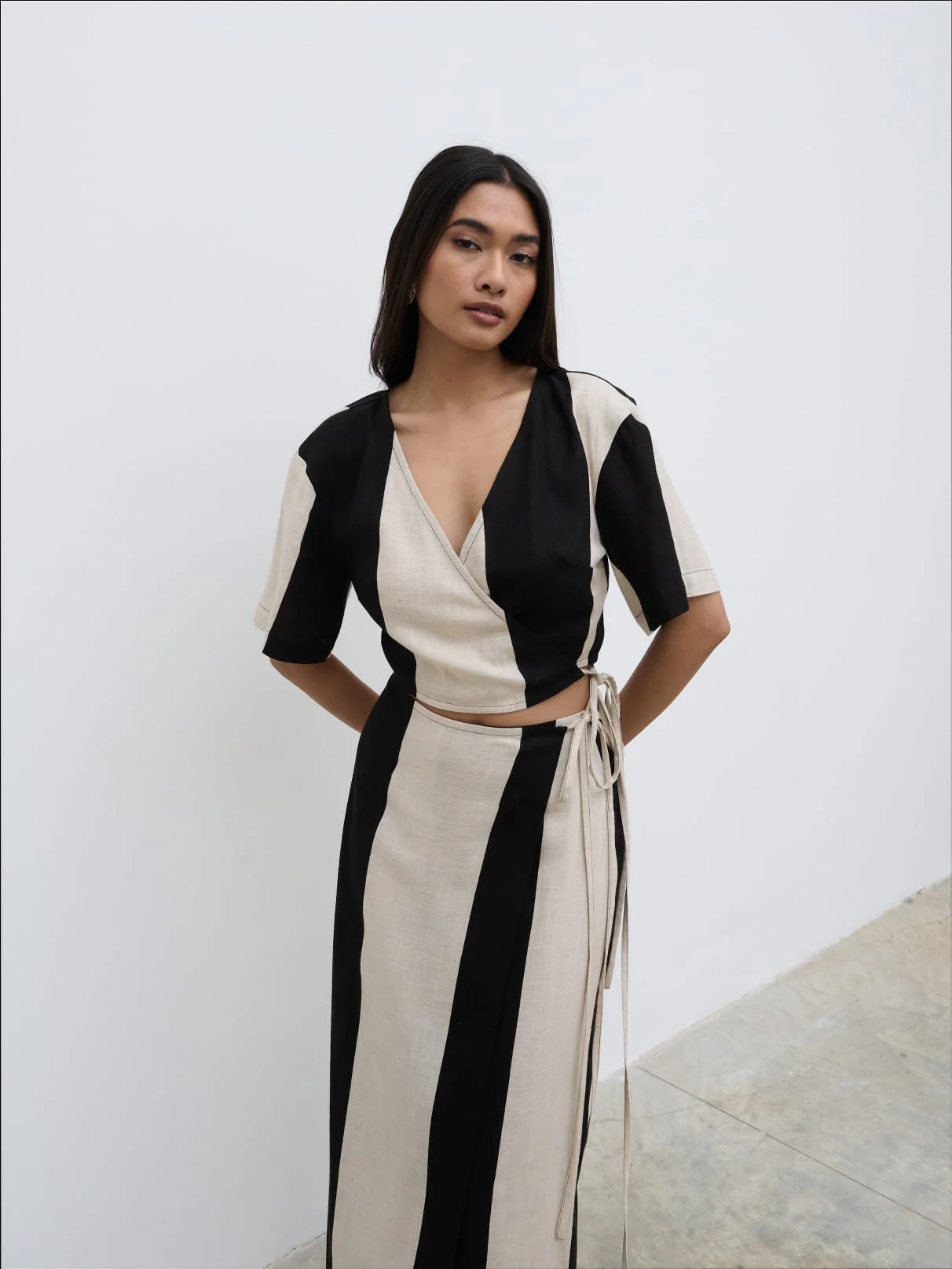 Chaya Printed Wrap Top - Cream and Black - Image 2