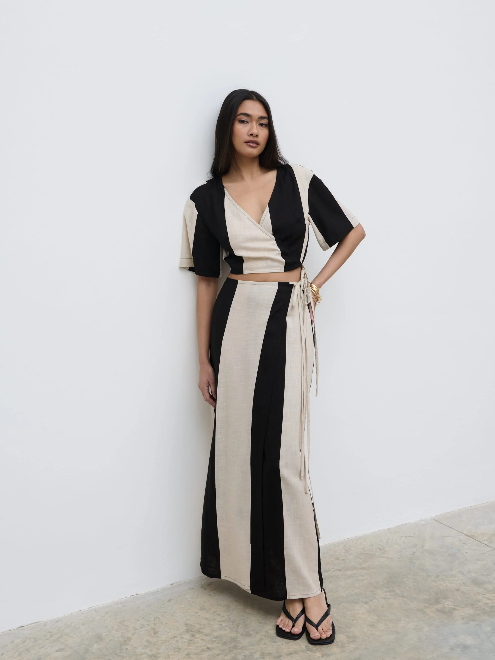 Chaya Printed Wrap Top - Cream and Black - Image 3