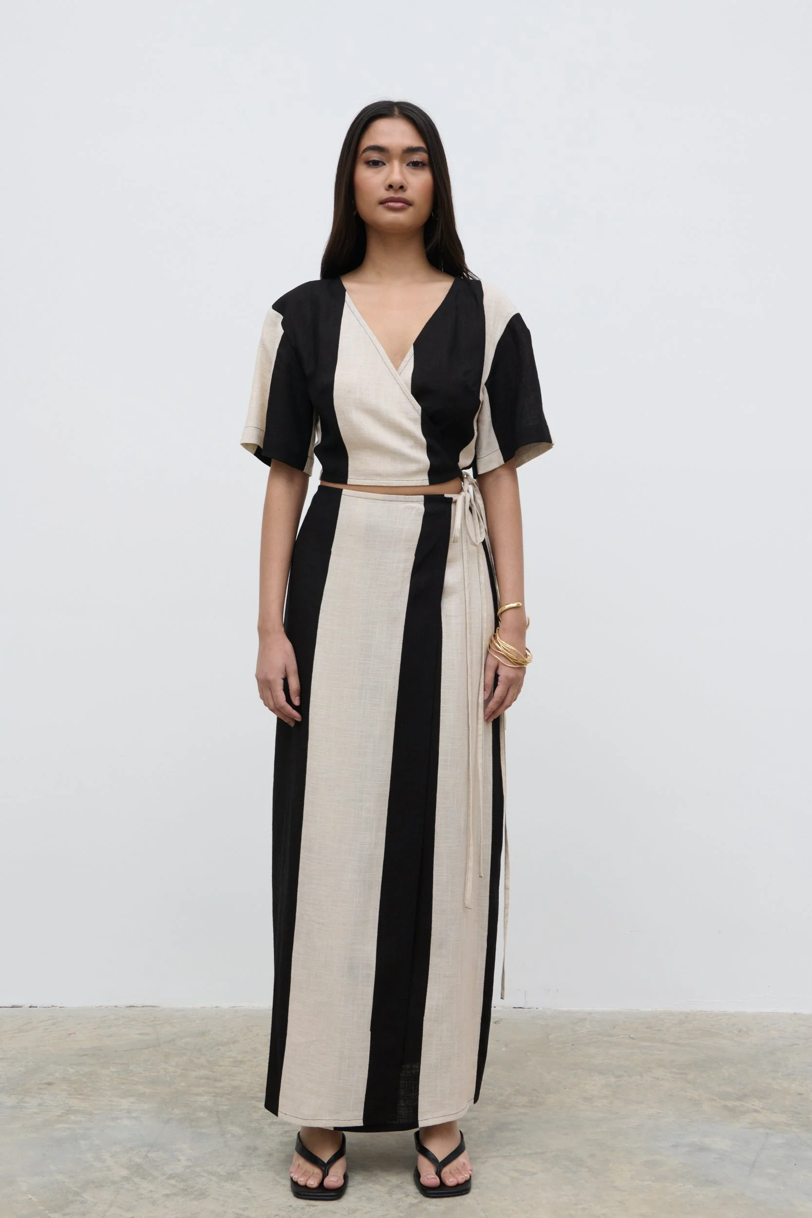 Chaya Printed Wrap Top - Cream and Black - Image 5