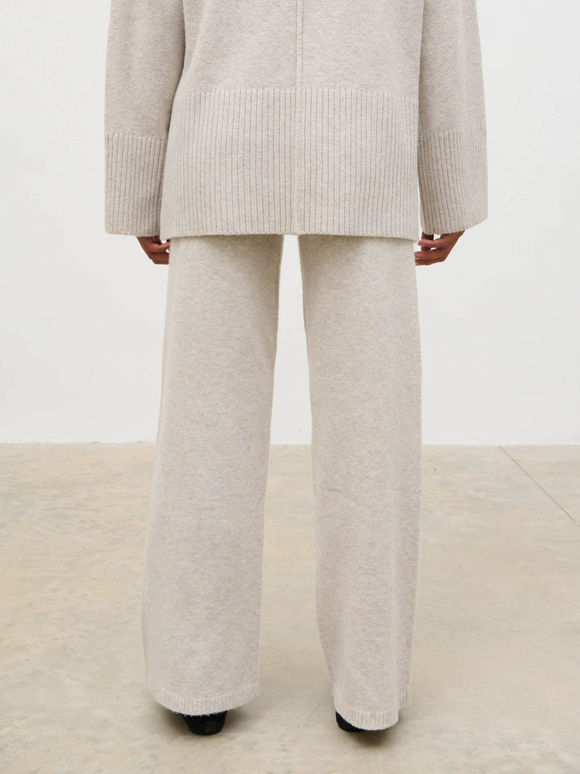 Chelsea Knit Trousers with Folded Waistband - Beige - Image 6
