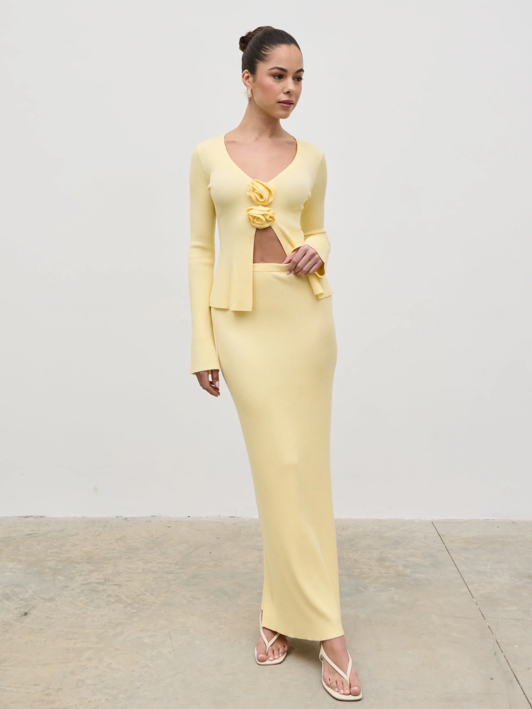 Clemmie Knit Maxi Skirt - Pale Lemon - Image 3
