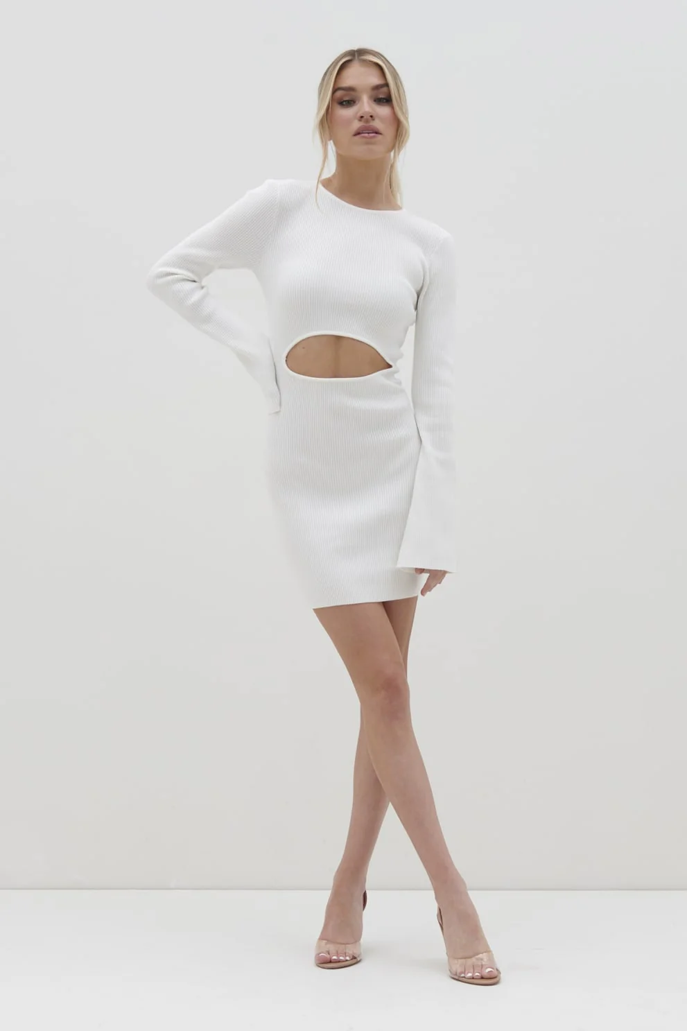 Codey Cut Out Mini Knit Dress - Cream - Image 3