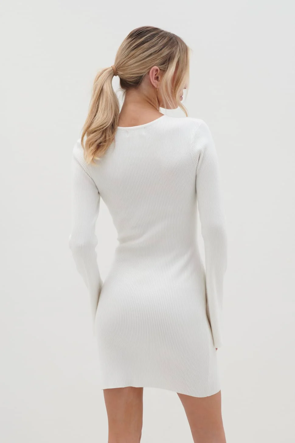 Codey Cut Out Mini Knit Dress - Cream - Image 4