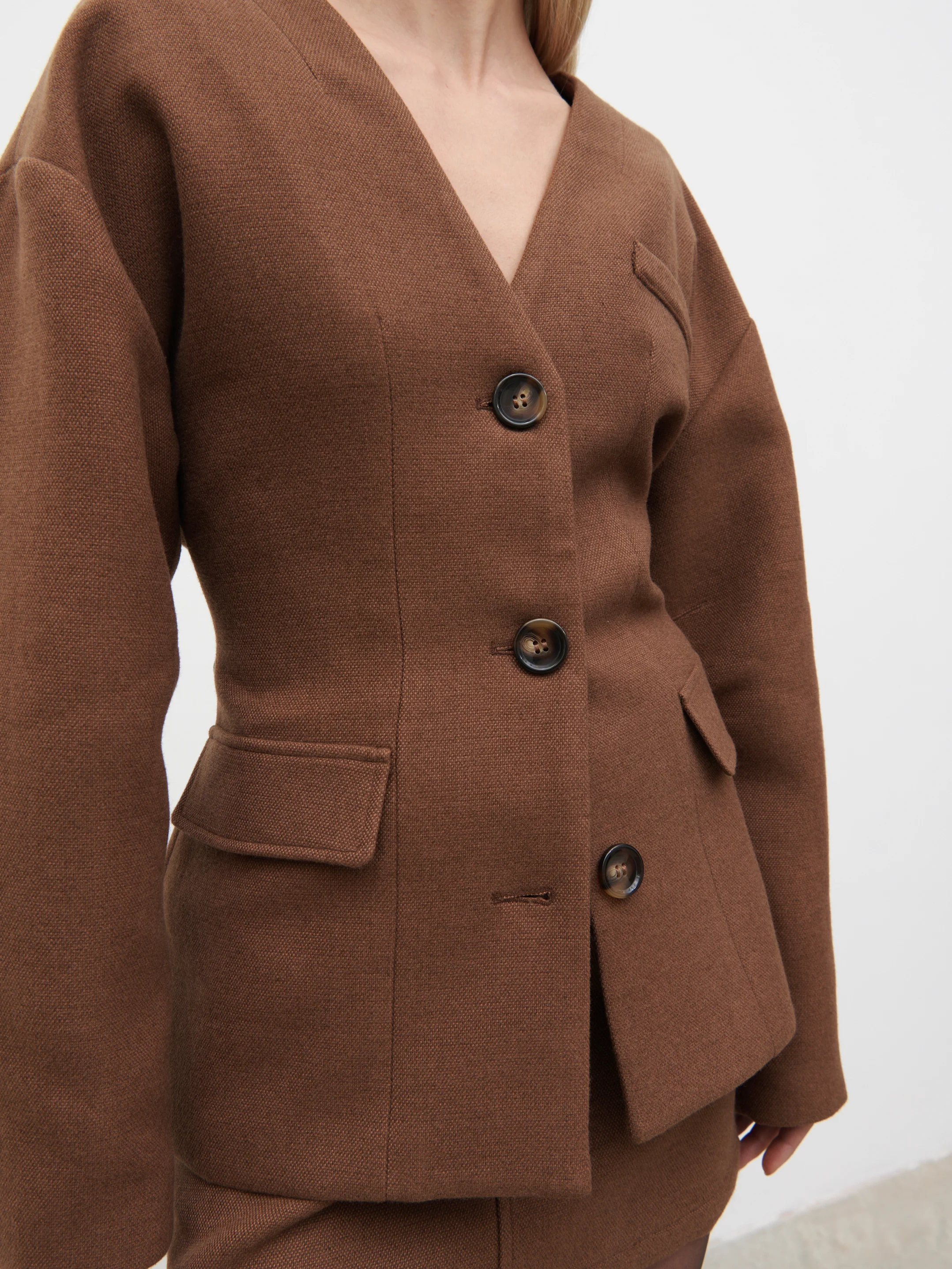 Colby Collarless Jacket - Brown - Image 4