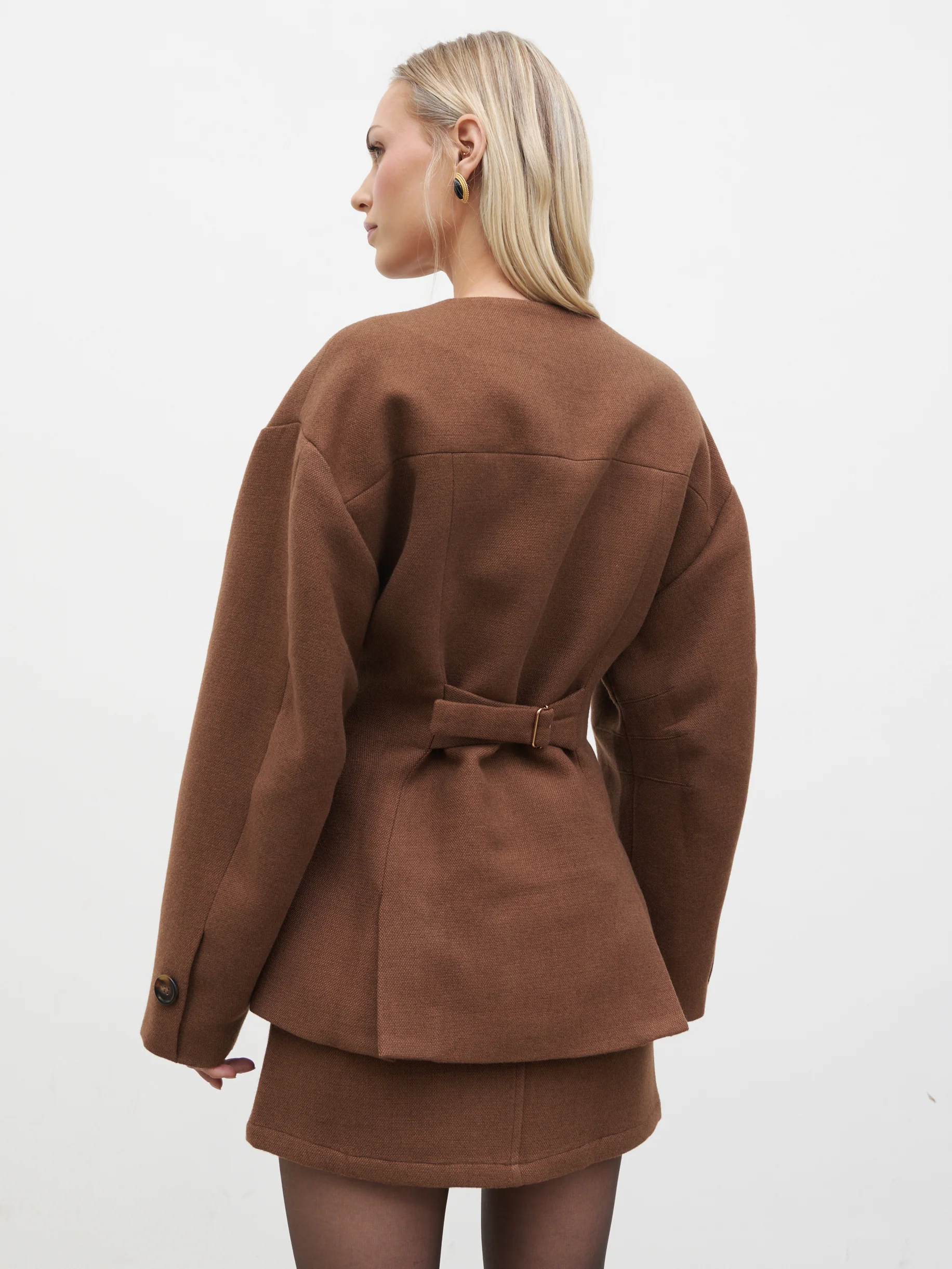 Colby Collarless Jacket - Brown - Image 5