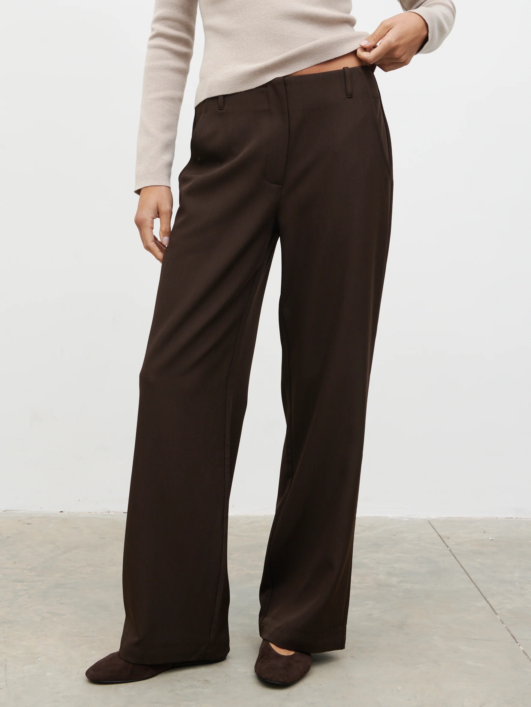 Colson Tailored Wide Leg Trousers - Chocolate - Image 5
