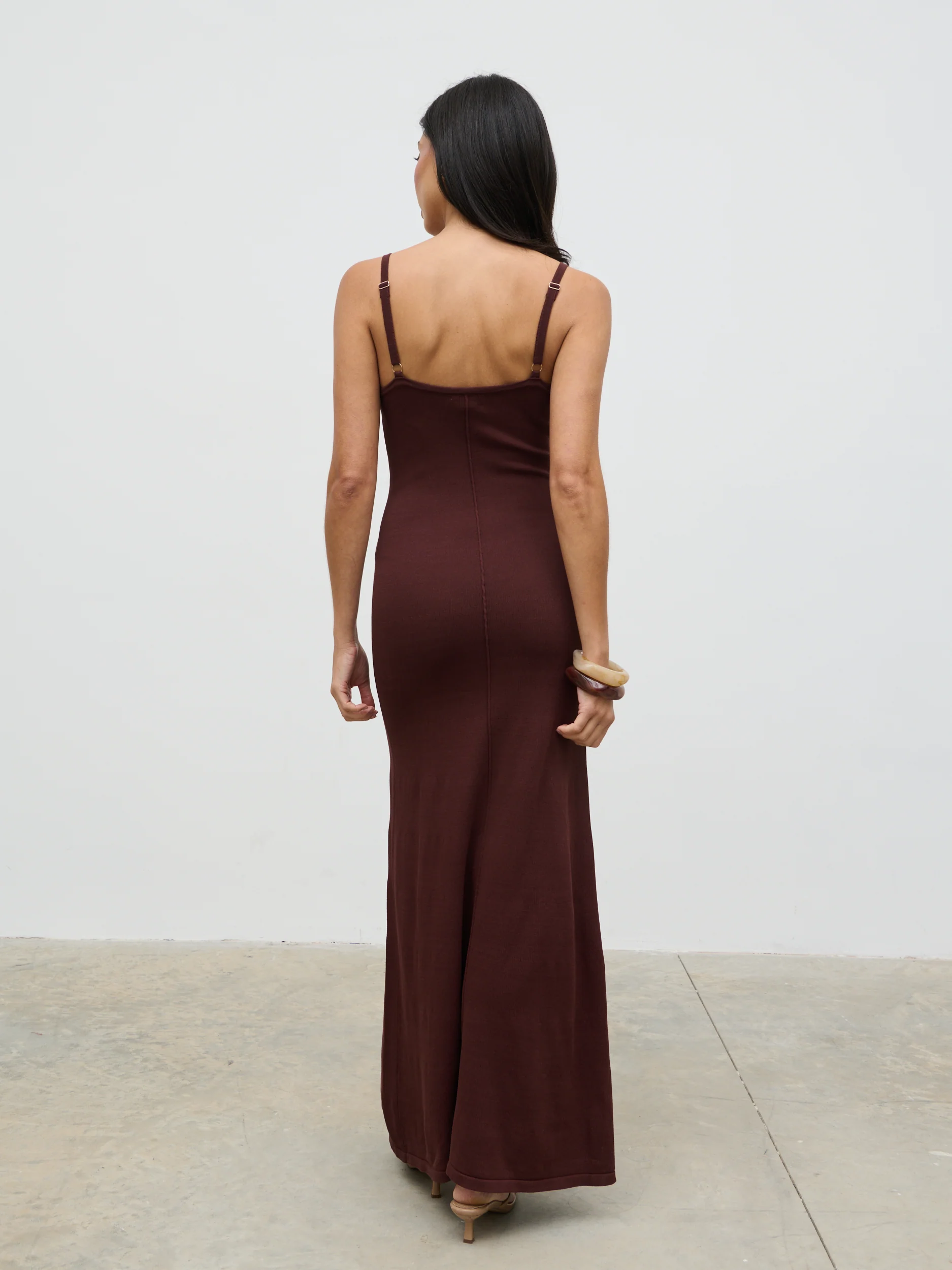 Connie Beaded V Neck Knit Maxi Dress - Brown - Image 5