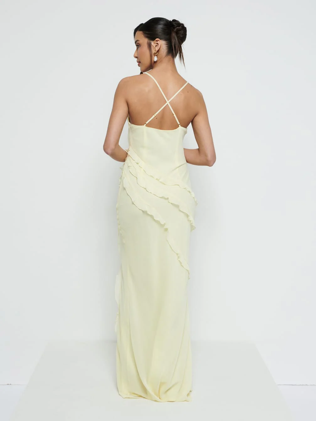 Constance Ruffle Chiffon Maxi Bridesmaid Dress - Lemon - Image 3