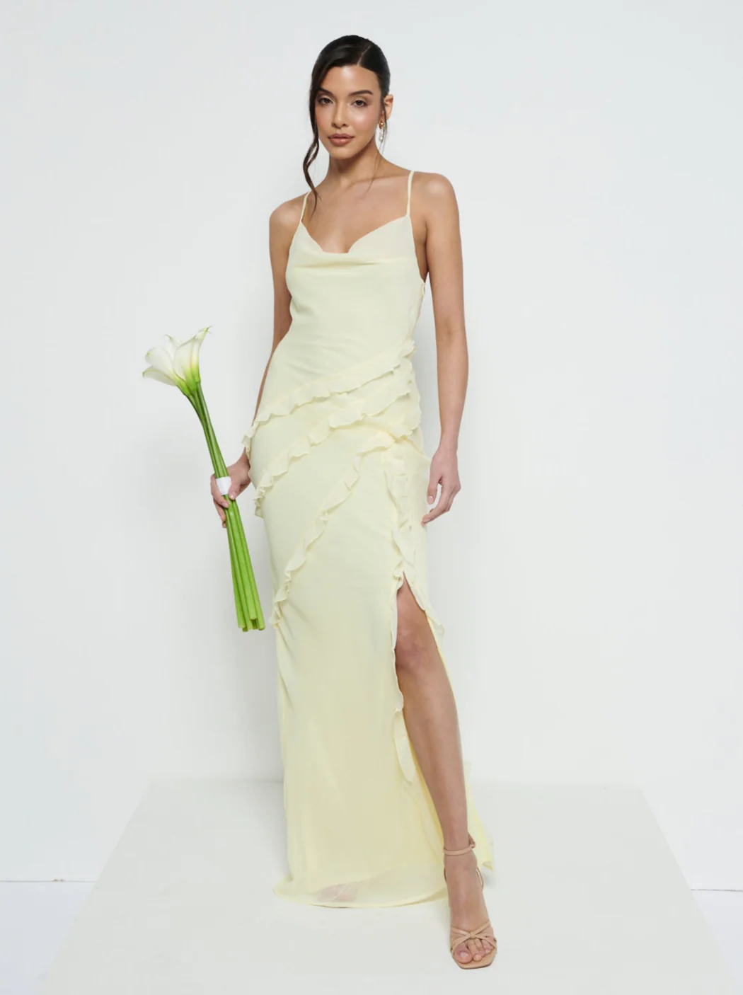 Constance Ruffle Chiffon Maxi Bridesmaid Dress - Lemon - Image 4