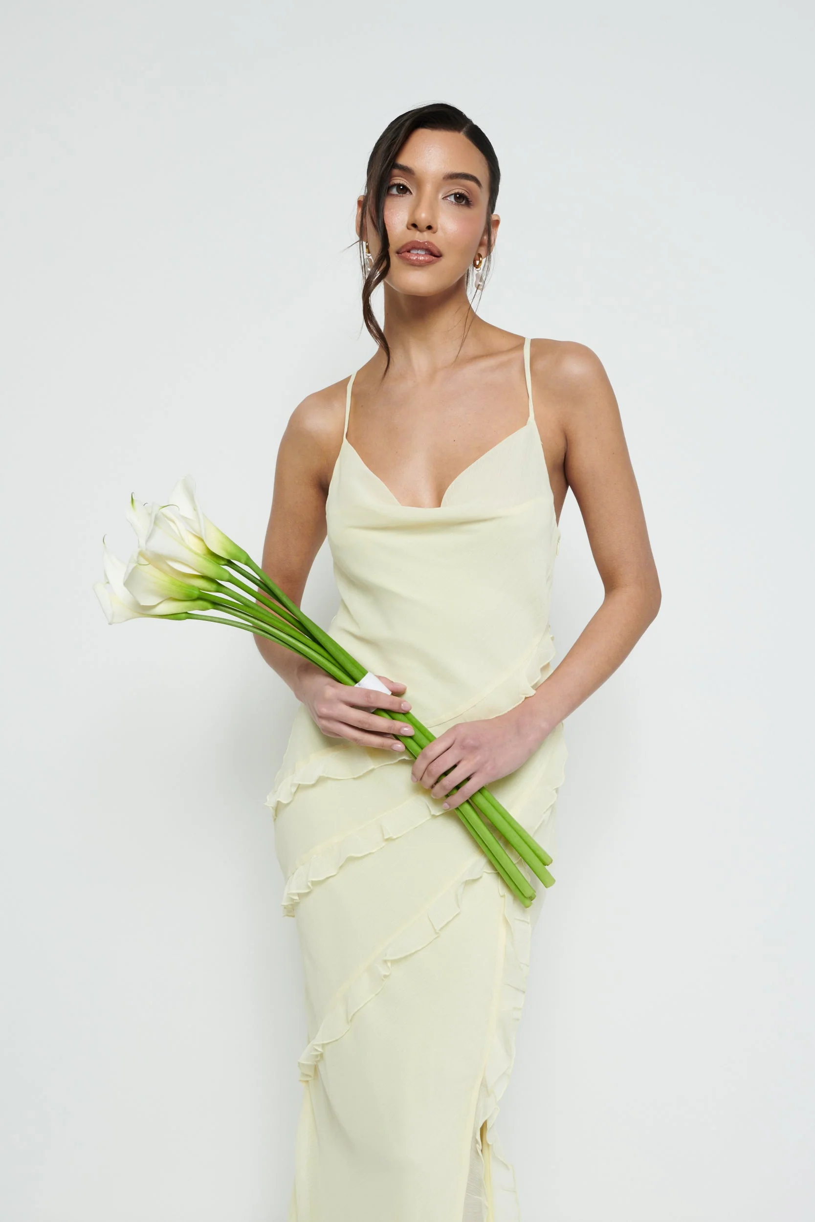 Constance Ruffle Chiffon Maxi Bridesmaid Dress - Lemon - Image 5