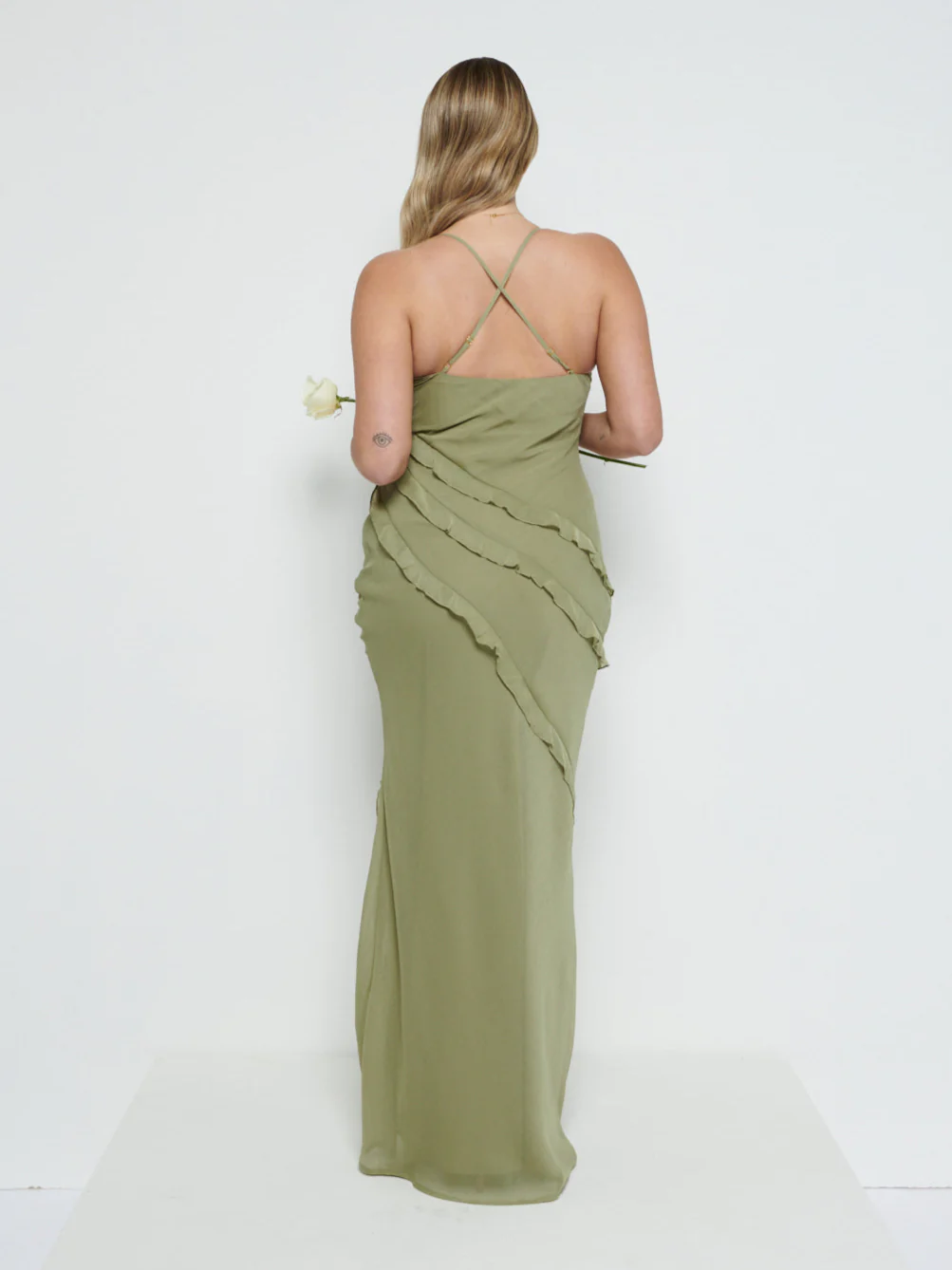 Constance Ruffle Chiffon Maxi Bridesmaid Dress - Olive - Image 3