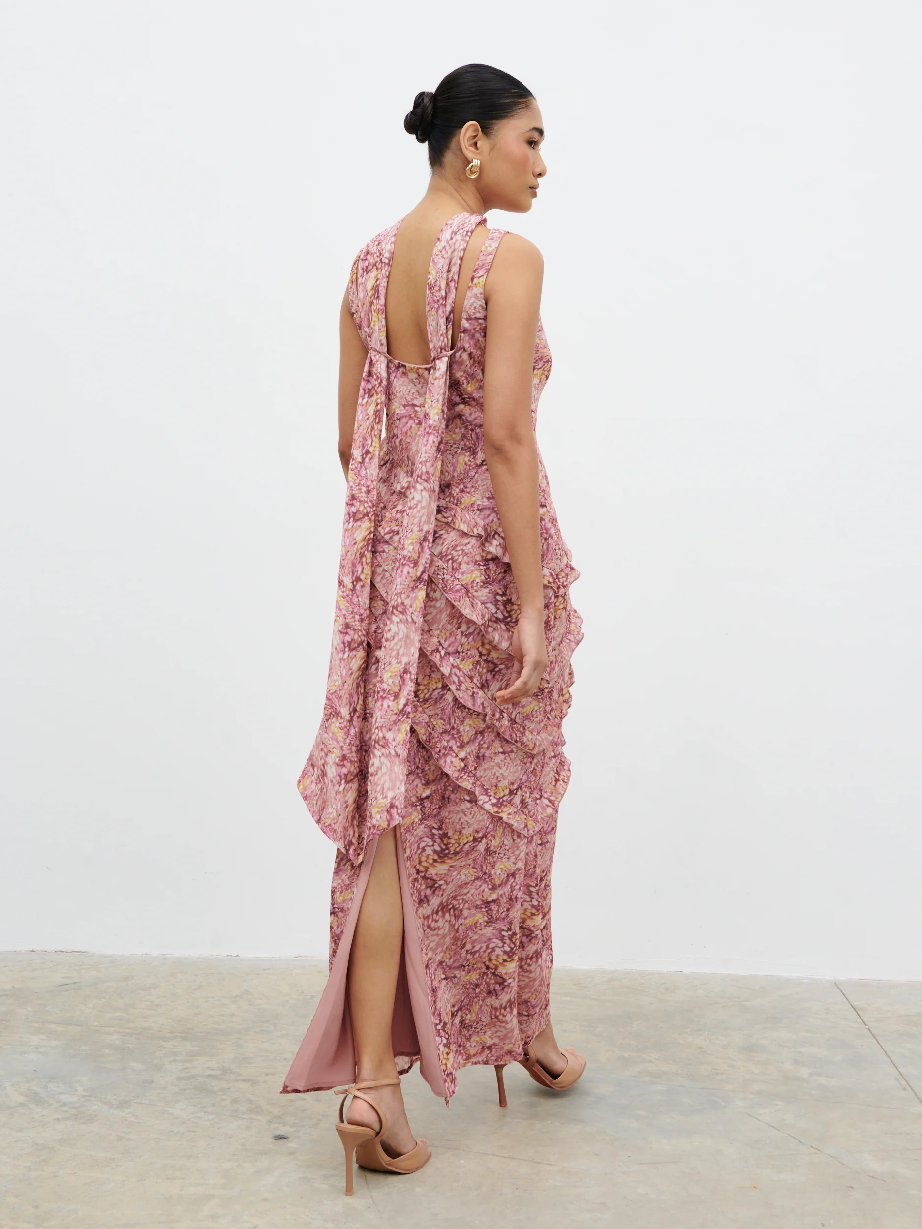 Constance Scarf Ruffle Maxi Dress - Berry Multi Abstract - Image 6