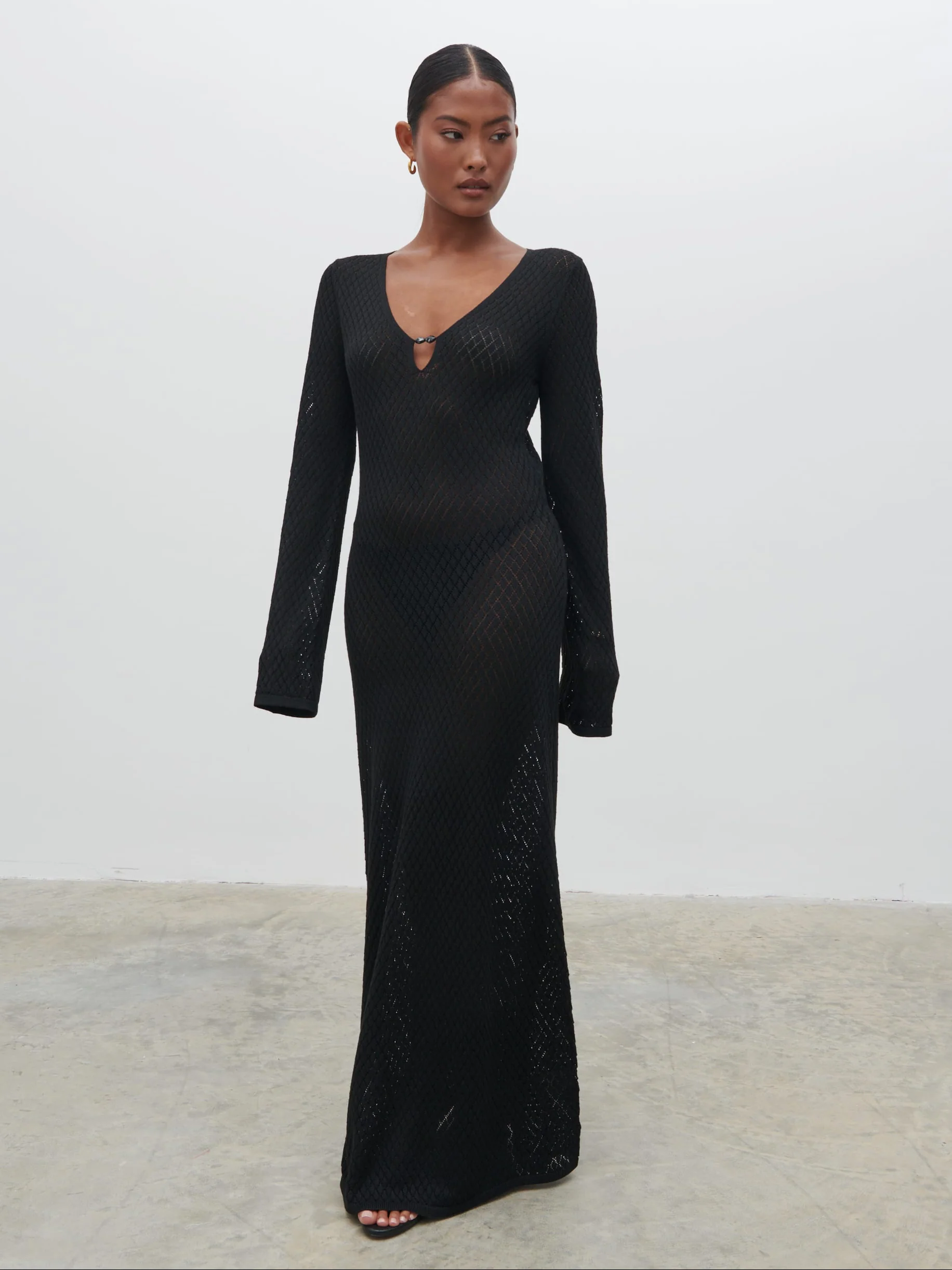 Croisette Knit Beaded Midaxi Dress - Black - Image 4