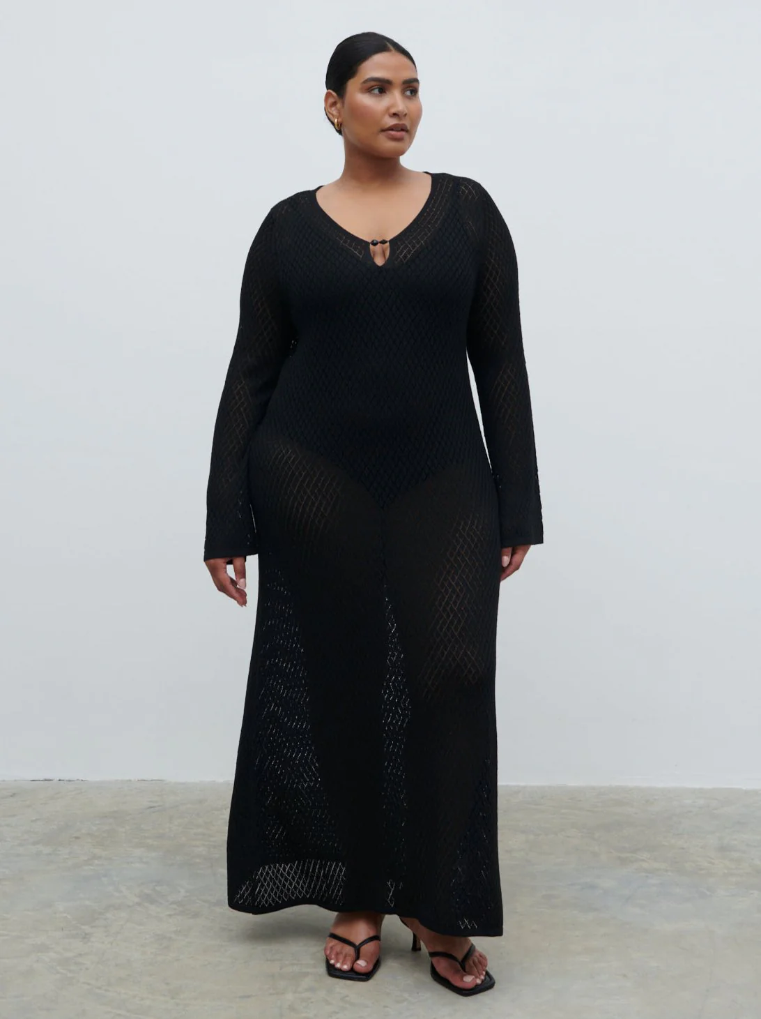 Croisette Knit Beaded Midaxi Dress Curve - Black - Image 3