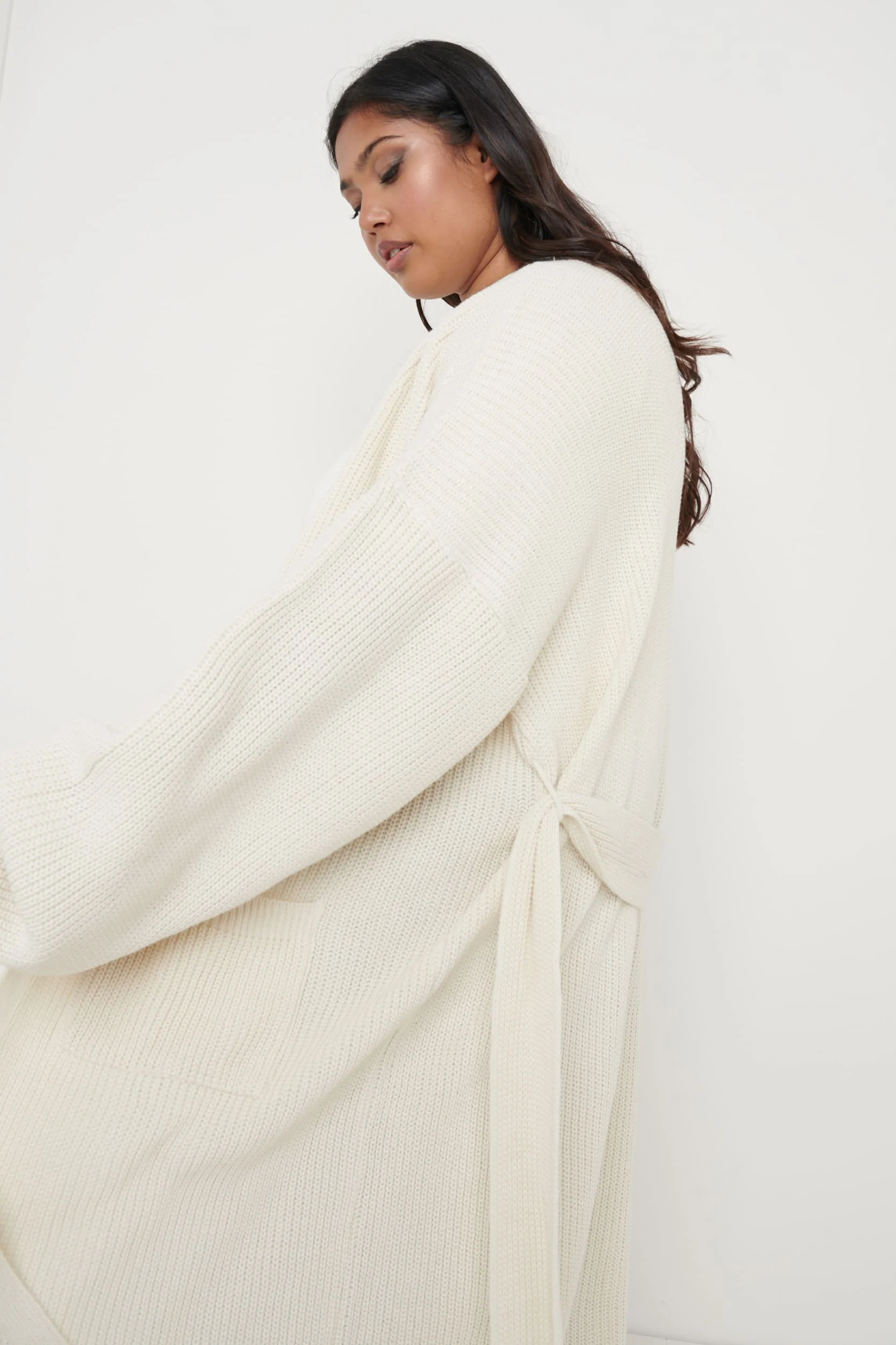 Curve Arden Midi Tie Cardigan - Cream - Image 3