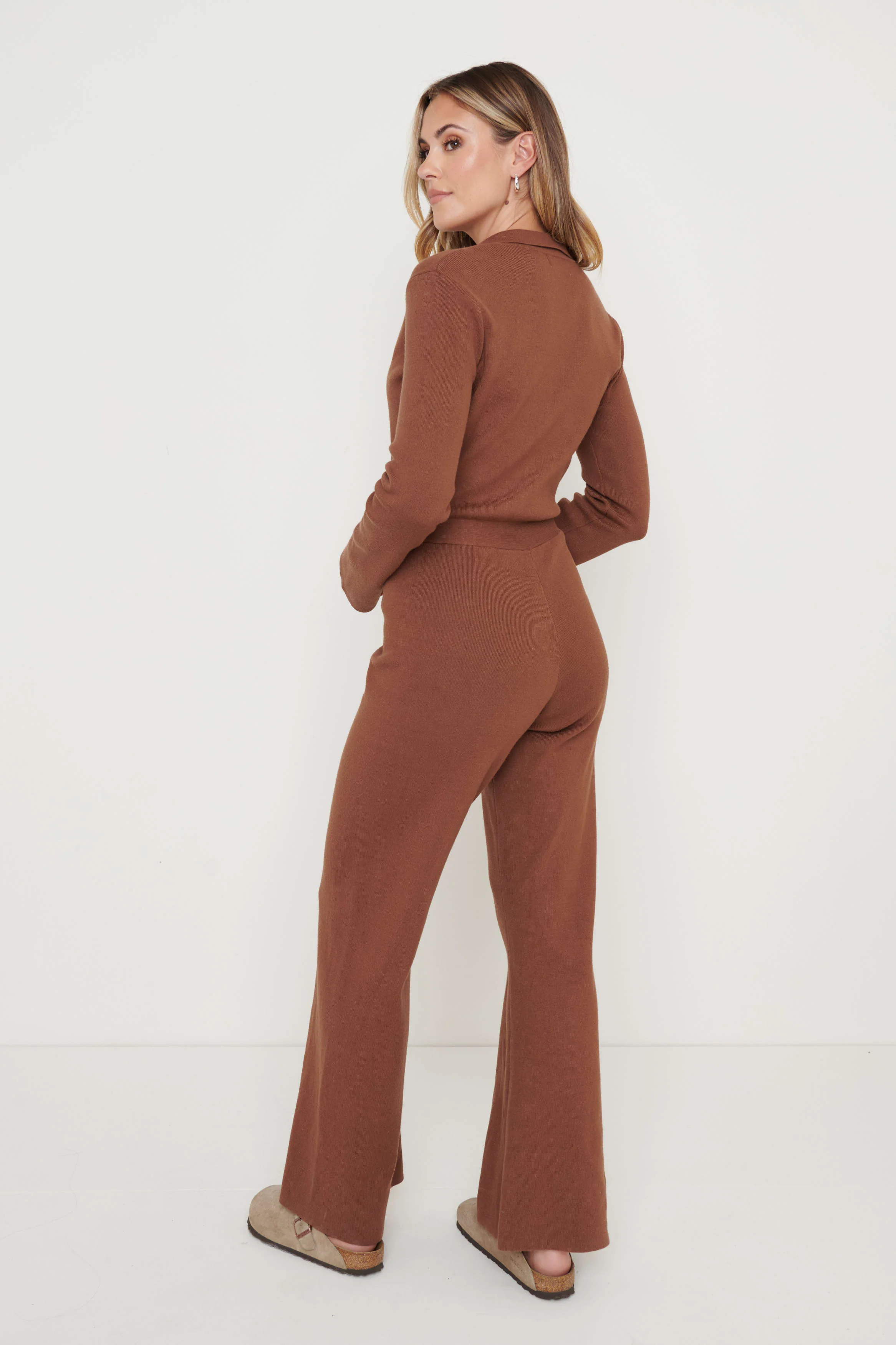 Daisy Wide Leg Knit Jumpsuit- Brown - Image 4